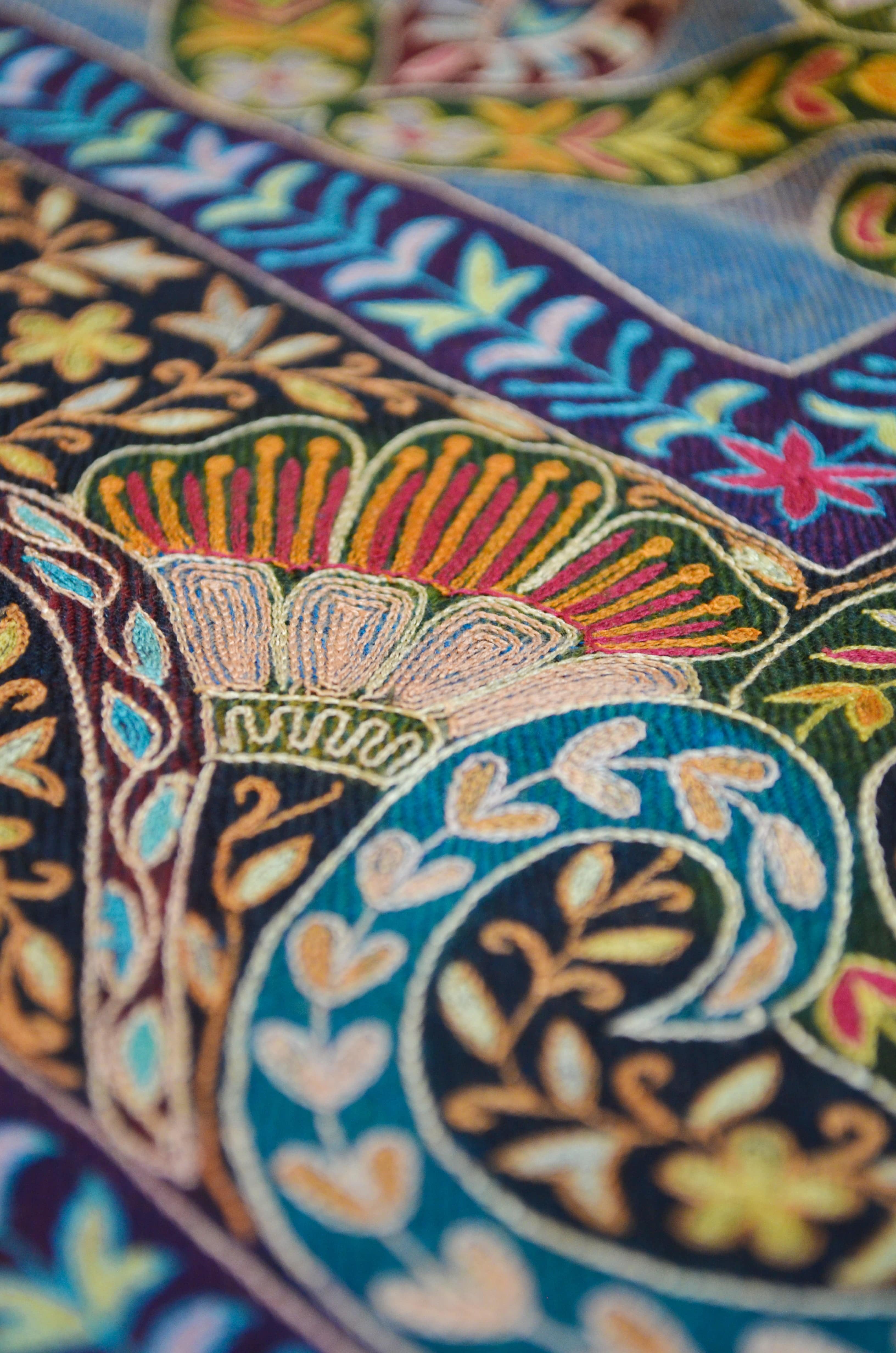 Pashtush Womens Pashmina, Hand Embroidered Hand Painted Kalamkari Shawl, Ikkat Weave - Image 3
