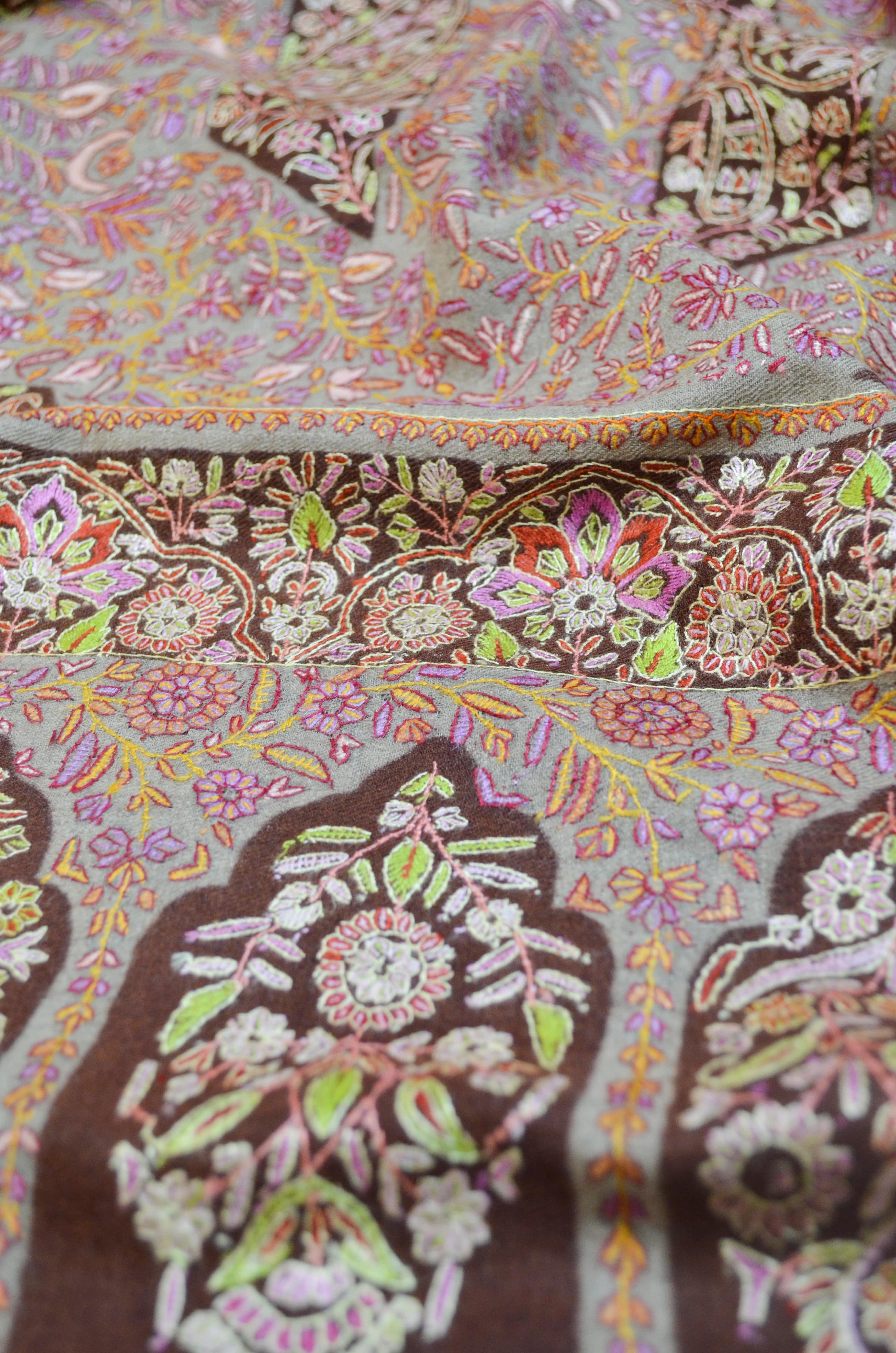 Pashtush Womens Pashmina, Hand Embroidered Papier-mâché Shawl, With Intricate Resham Threadword - Image 4