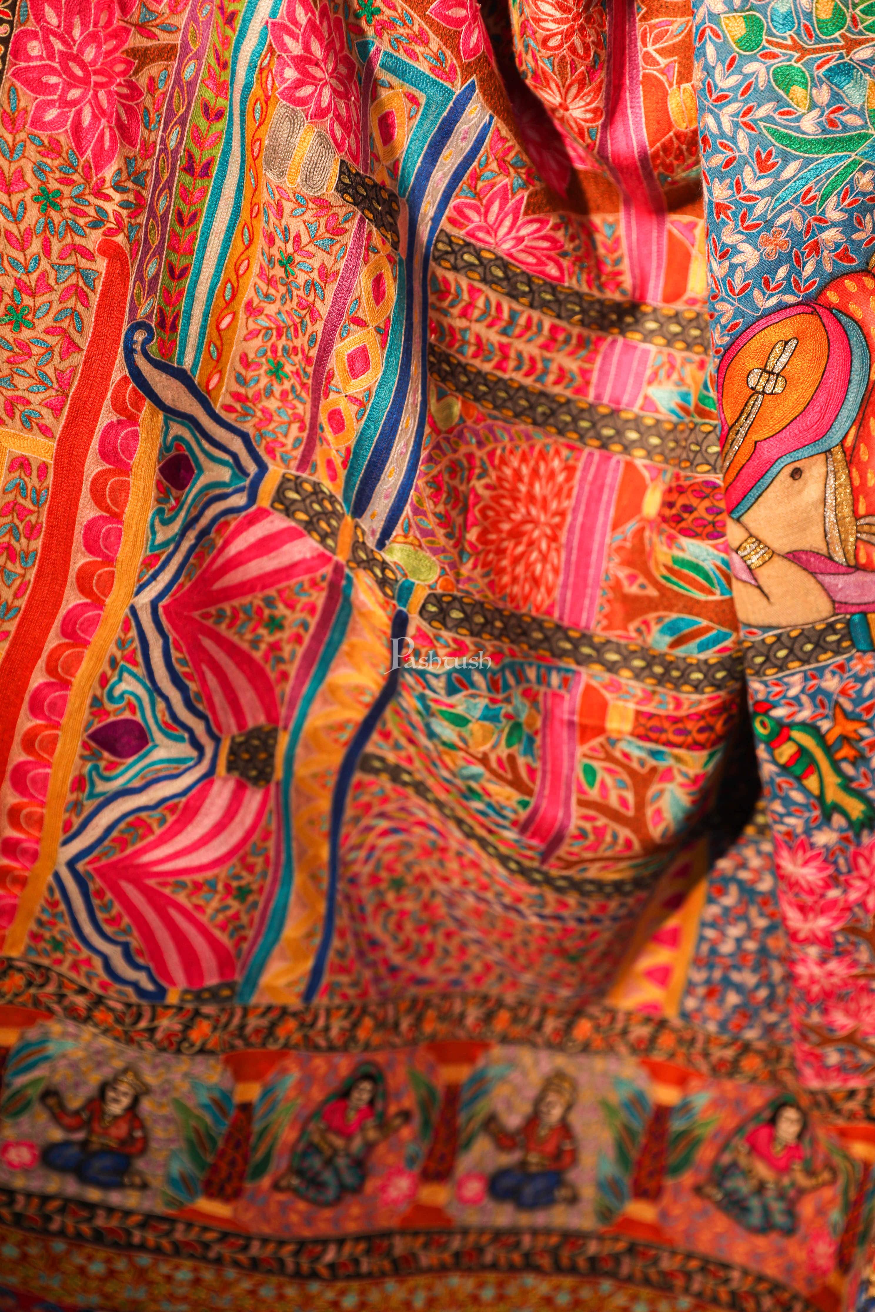 Pashtush Womens Pashmina Handmade Kalamkari Shawl, Multicolour - Image 2