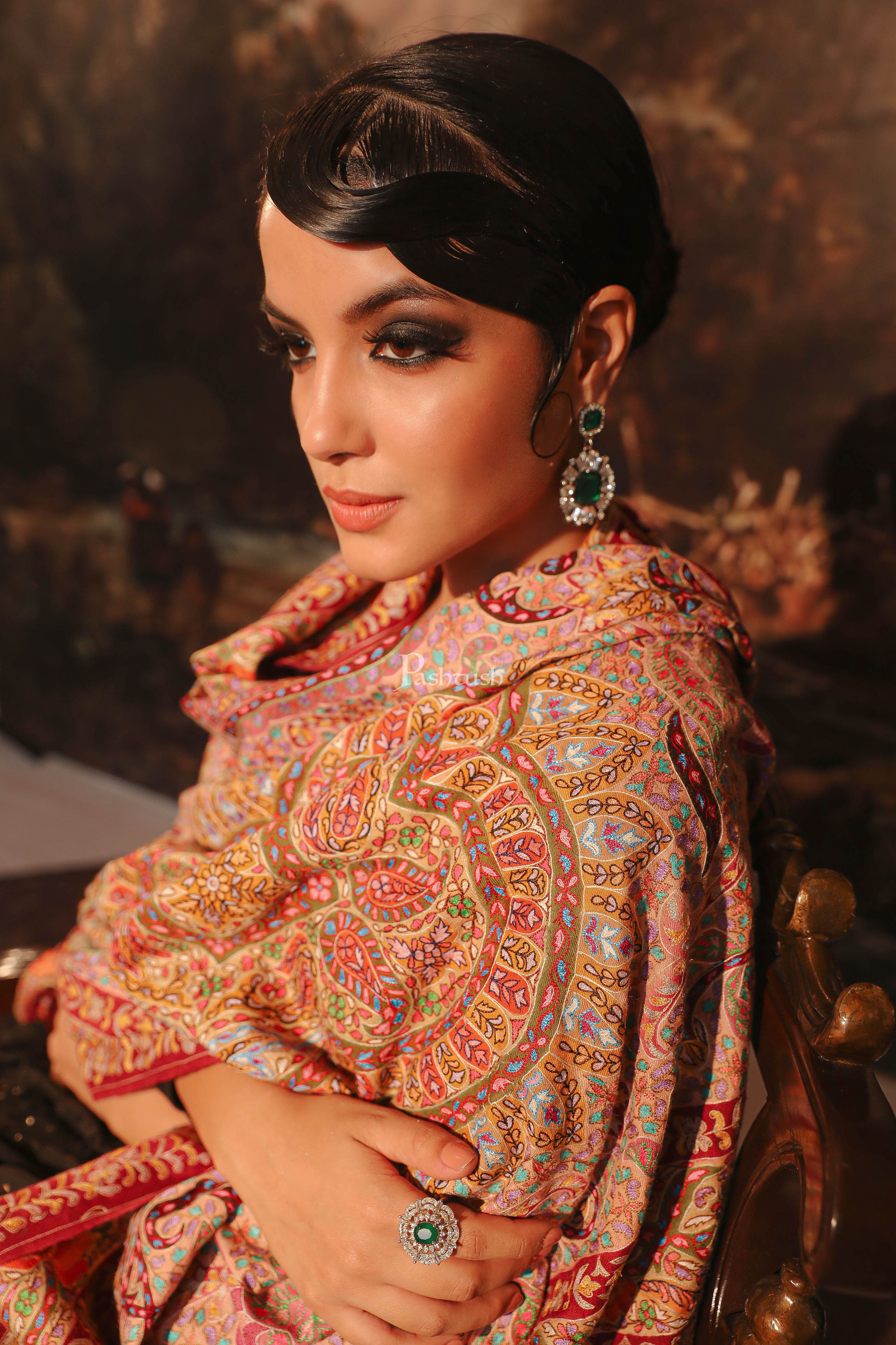 Pashtush Womens Pashmina Handmade Kalamkari Shawl, Multicoloured - Image 4