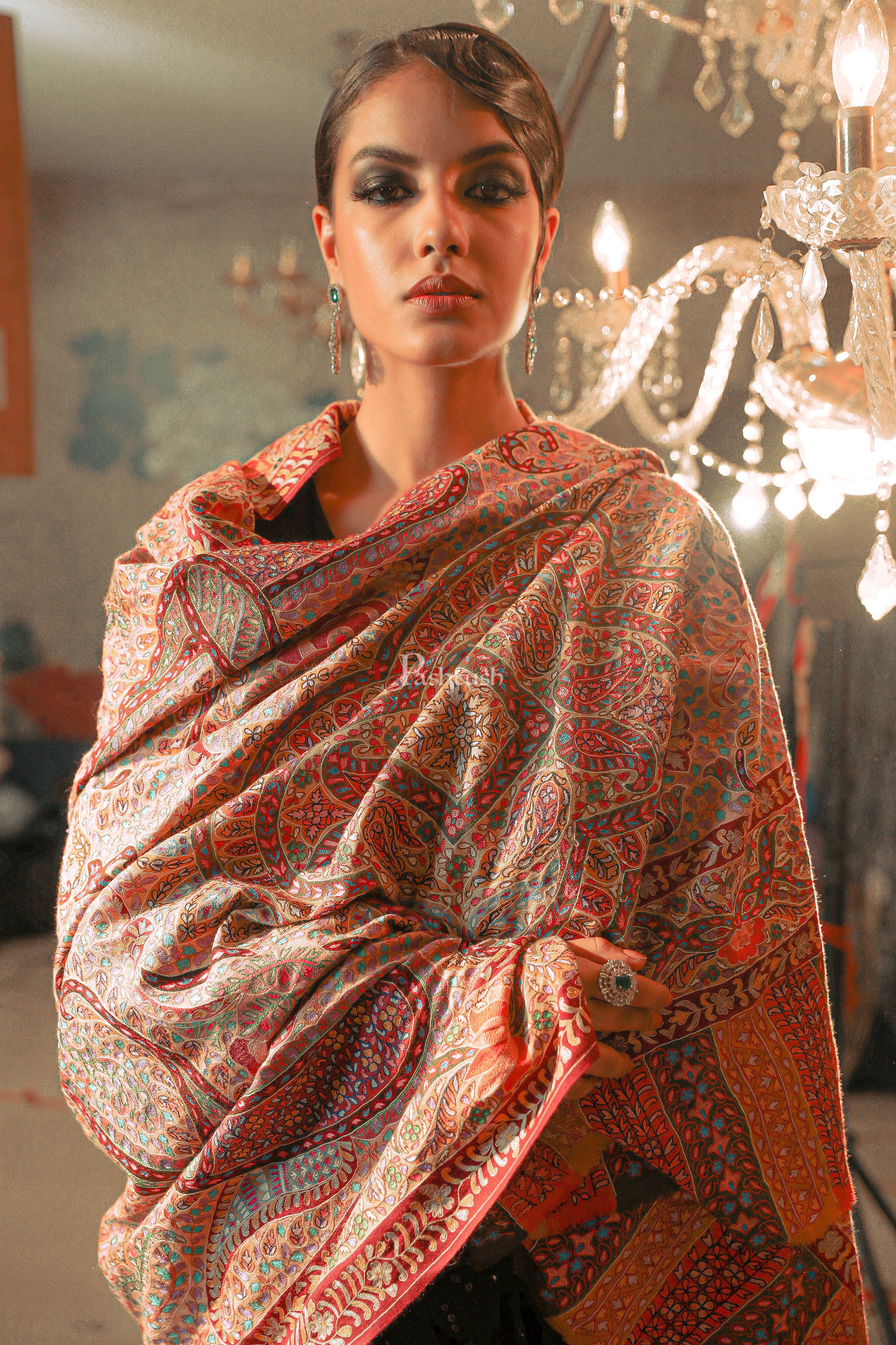 Pashtush Womens Pashmina Handmade Kalamkari Shawl, Multicoloured - Image 6