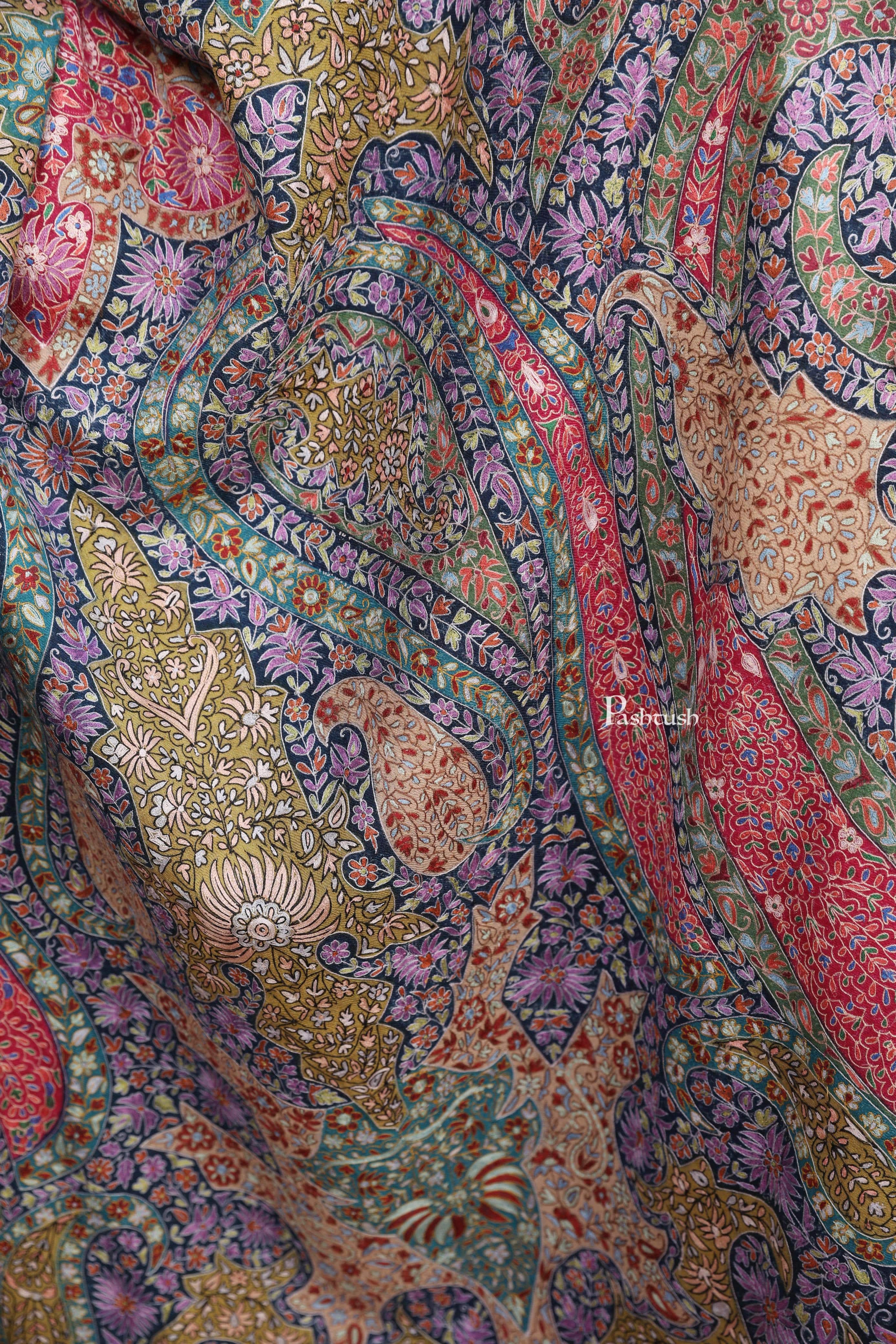 Pashtush Womens Pashmina Kalamkari Shawl, Hand Painted And Embroidered Kalamkari, Hand Woven - Image 2