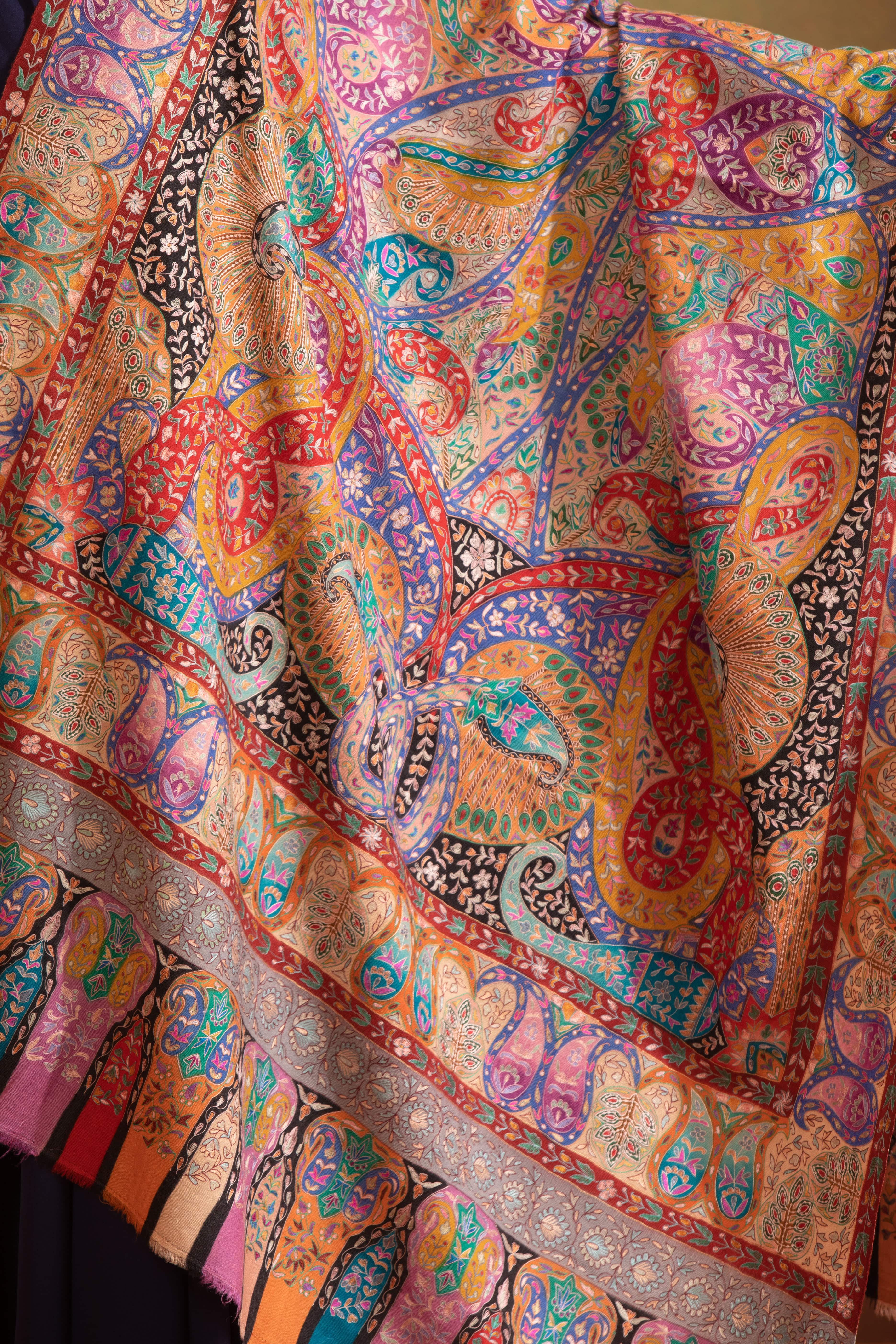 Pashtush Womens Pashmina Kalamkari Shawl, Hand Painted And Embroidered Kalamkari, Handloom