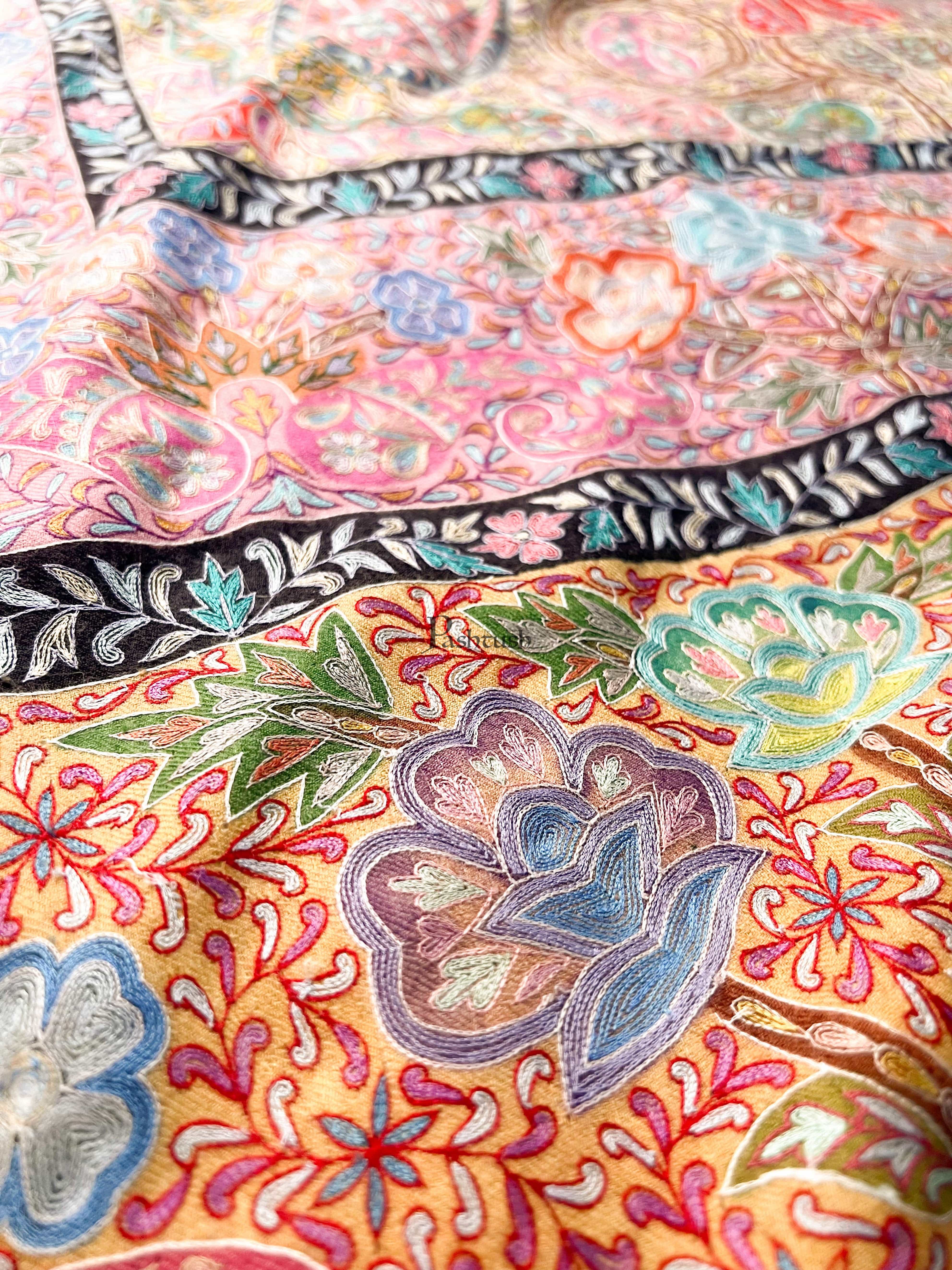 Pashtush Womens Pashmina Shawl, Hand Painted, Hand Embroidered, Handloom Woven Shawl, Multicoloured - Image 3