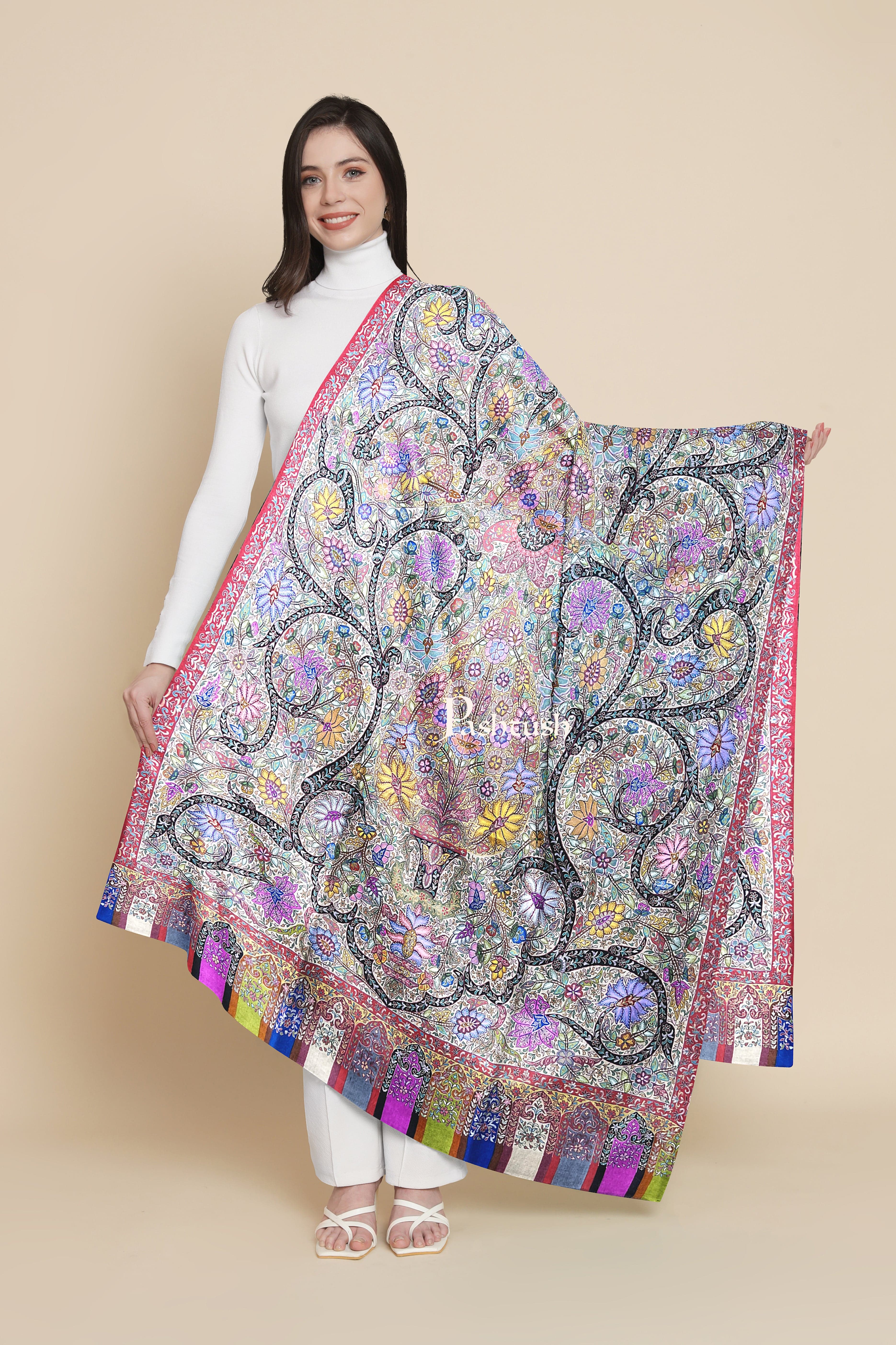 Pashtush Womens Pashmina Shawl, Handmade Kalamkari, Multicoloured - Image 3