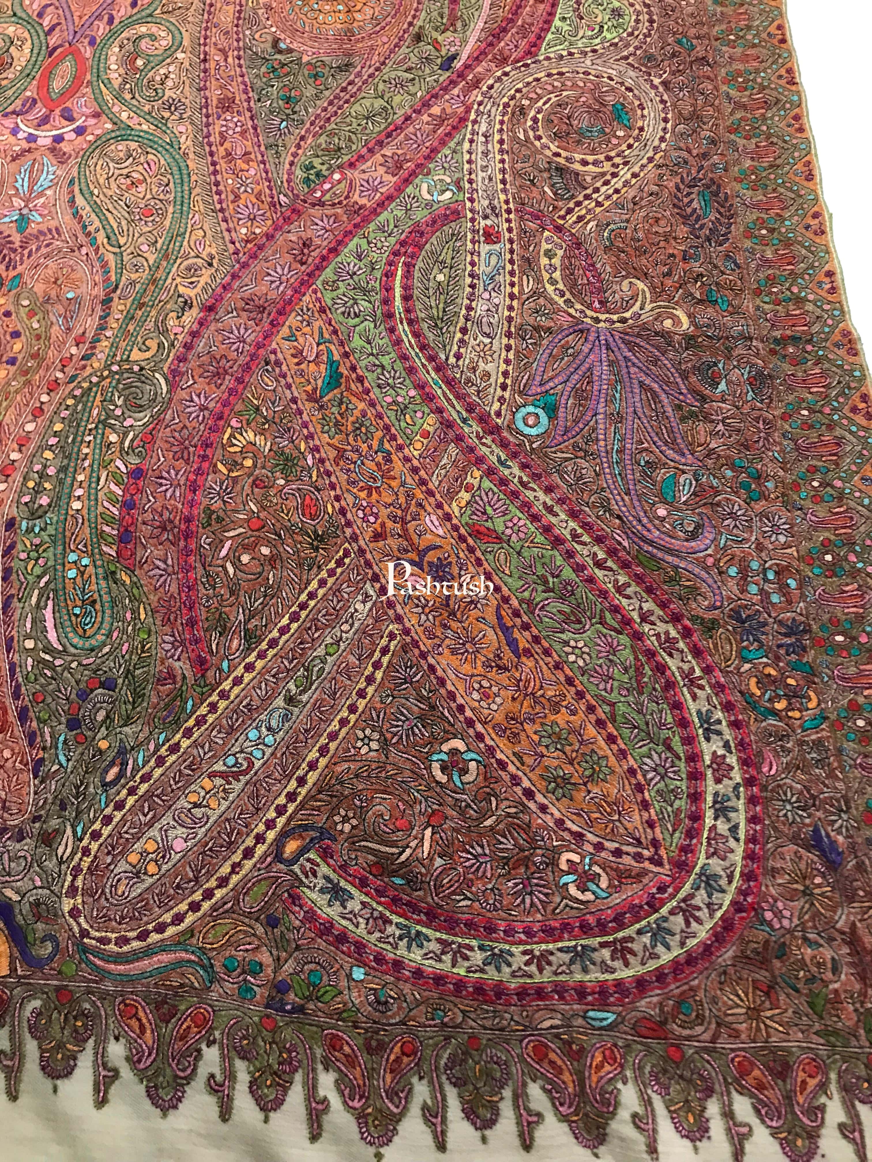 Pashtush Womens Pashmina Shawl, Handwoven with Sozni Hand Embroidery - Image 2