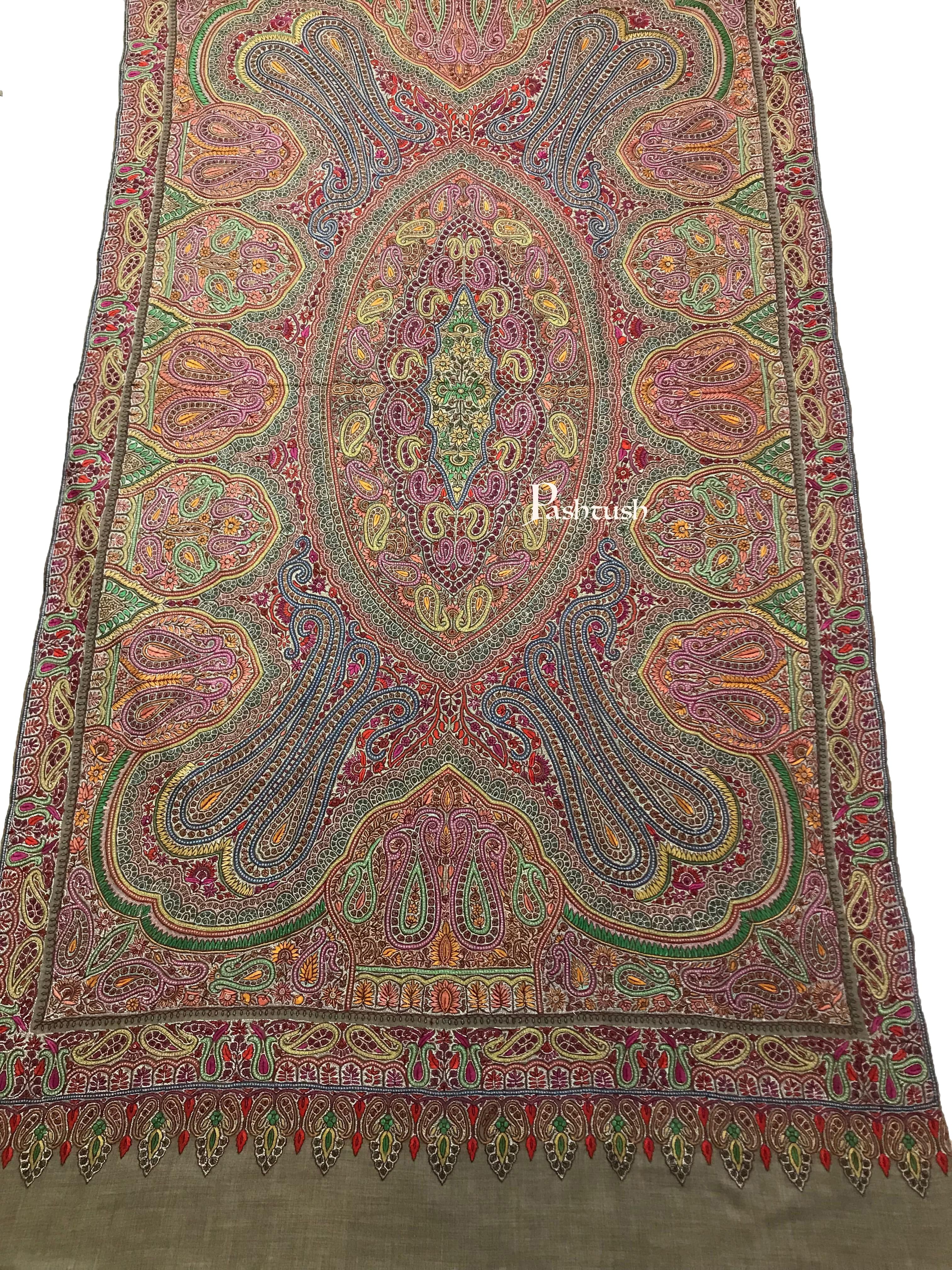 Pashtush Womens Pashmina Shawl, Handwoven with Sozni Hand Embroidery - Image 4