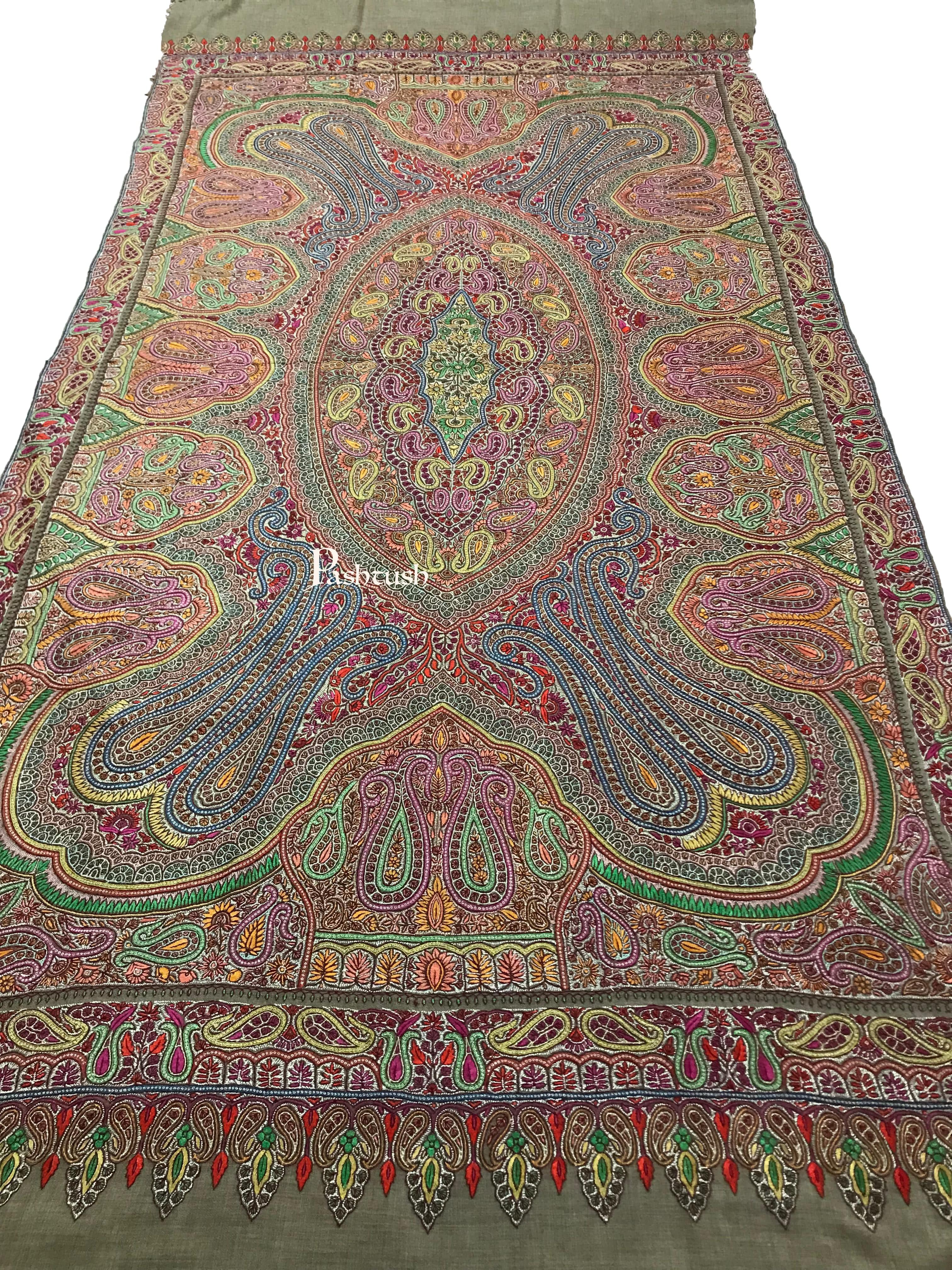 Pashtush Womens Pashmina Shawl, Handwoven with Sozni Hand Embroidery - Image 5
