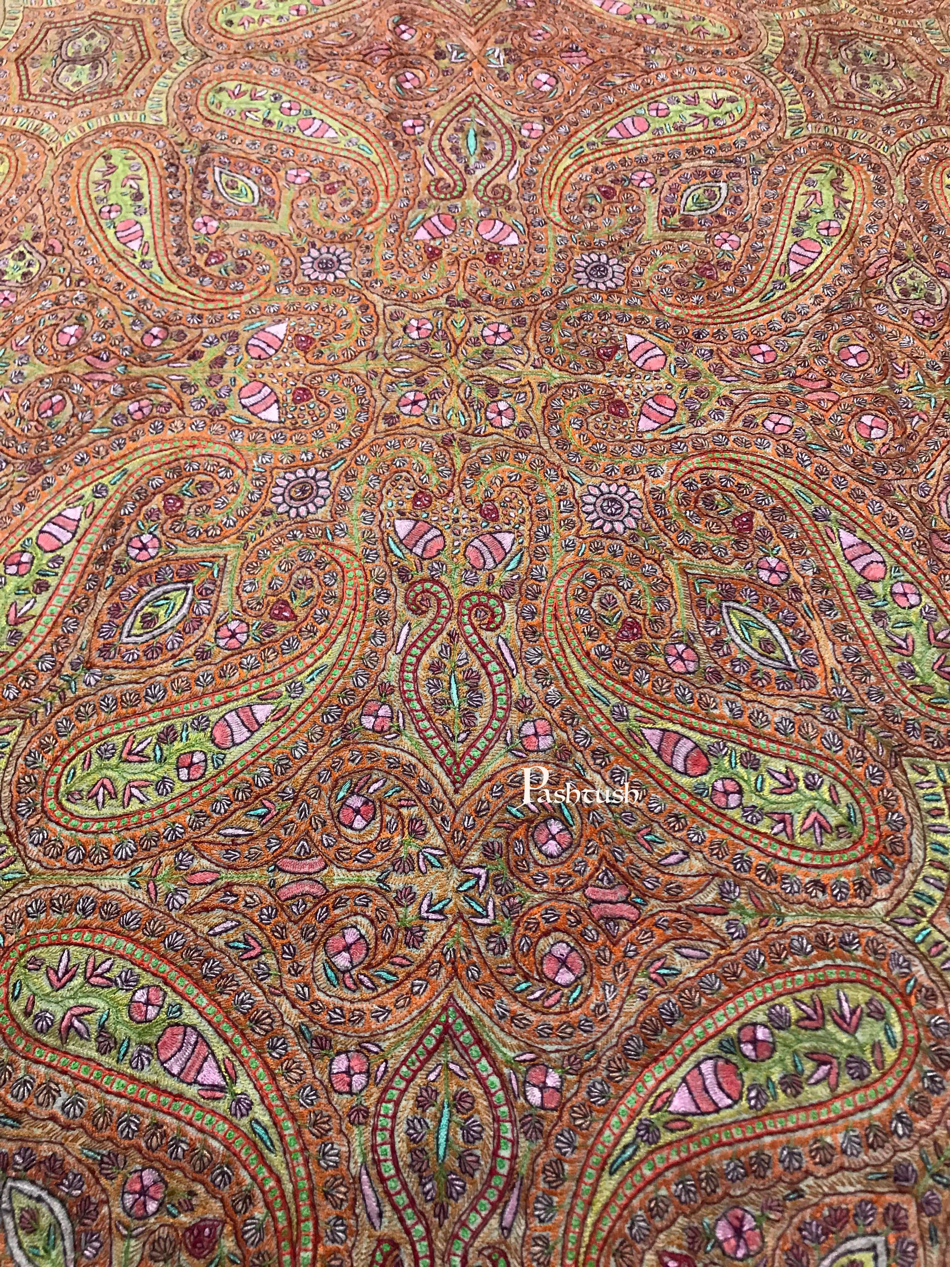 Pashtush Womens Pashmina Shawl, Handwoven with Sozni Hand Embroidery