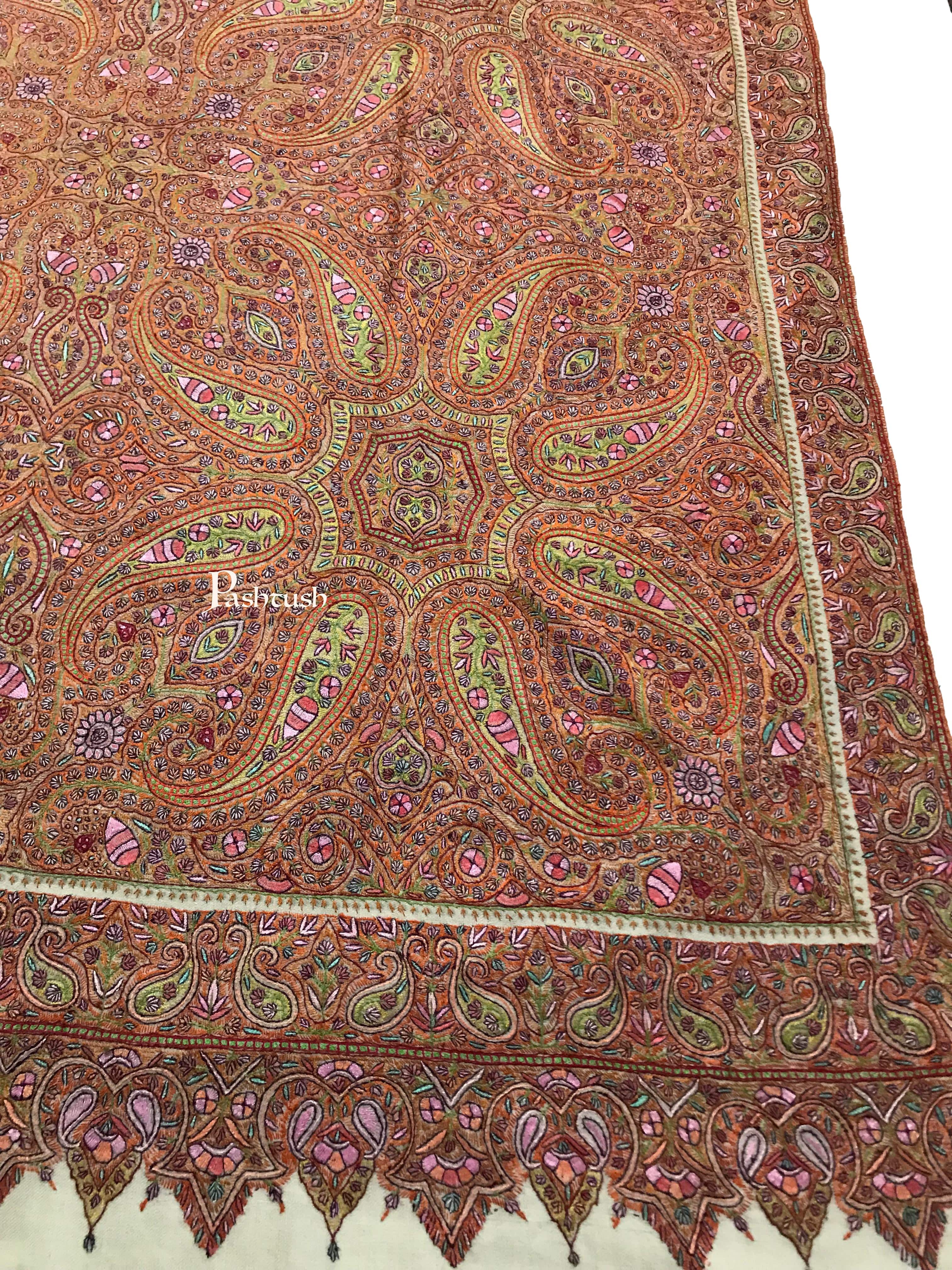 Pashtush Womens Pashmina Shawl, Handwoven with Sozni Hand Embroidery - Image 4