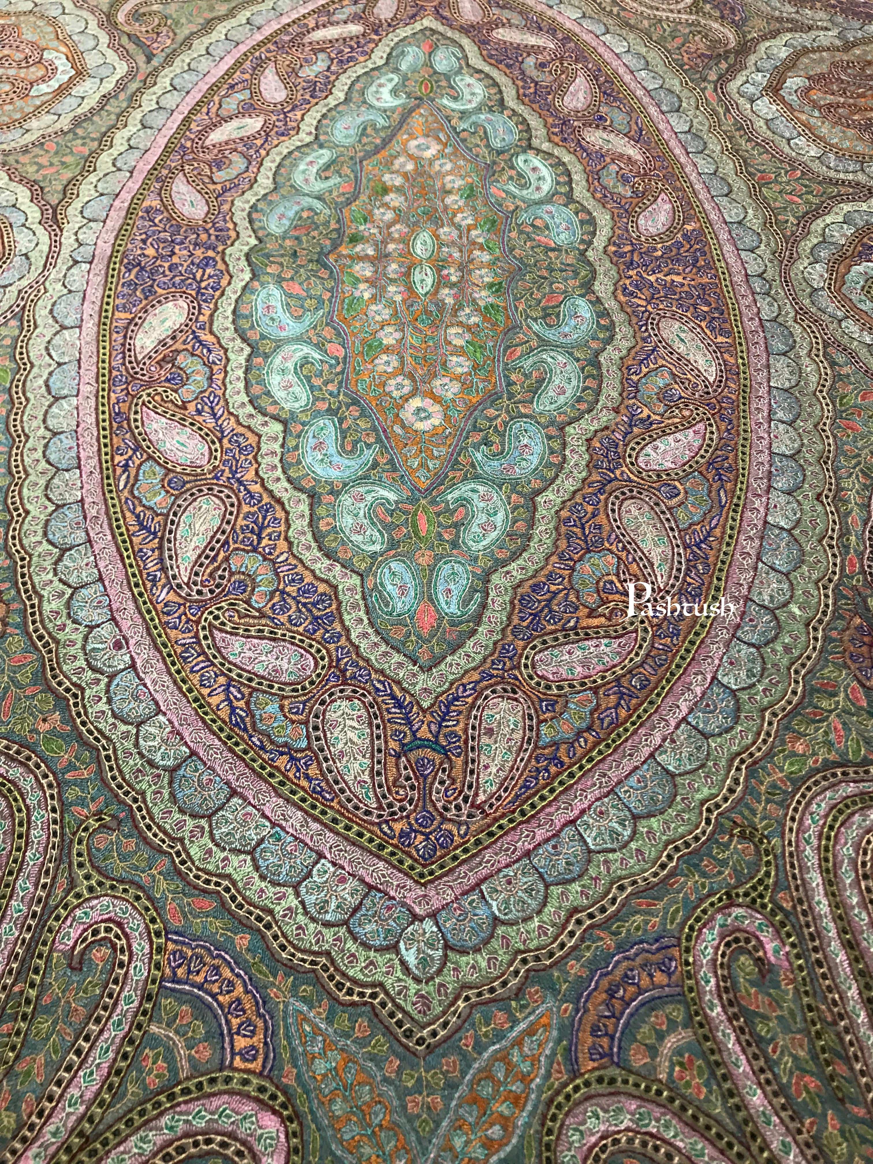 Pashtush Womens Pashmina Shawl, Handwoven with Sozni Hand Embroidery - Image 3