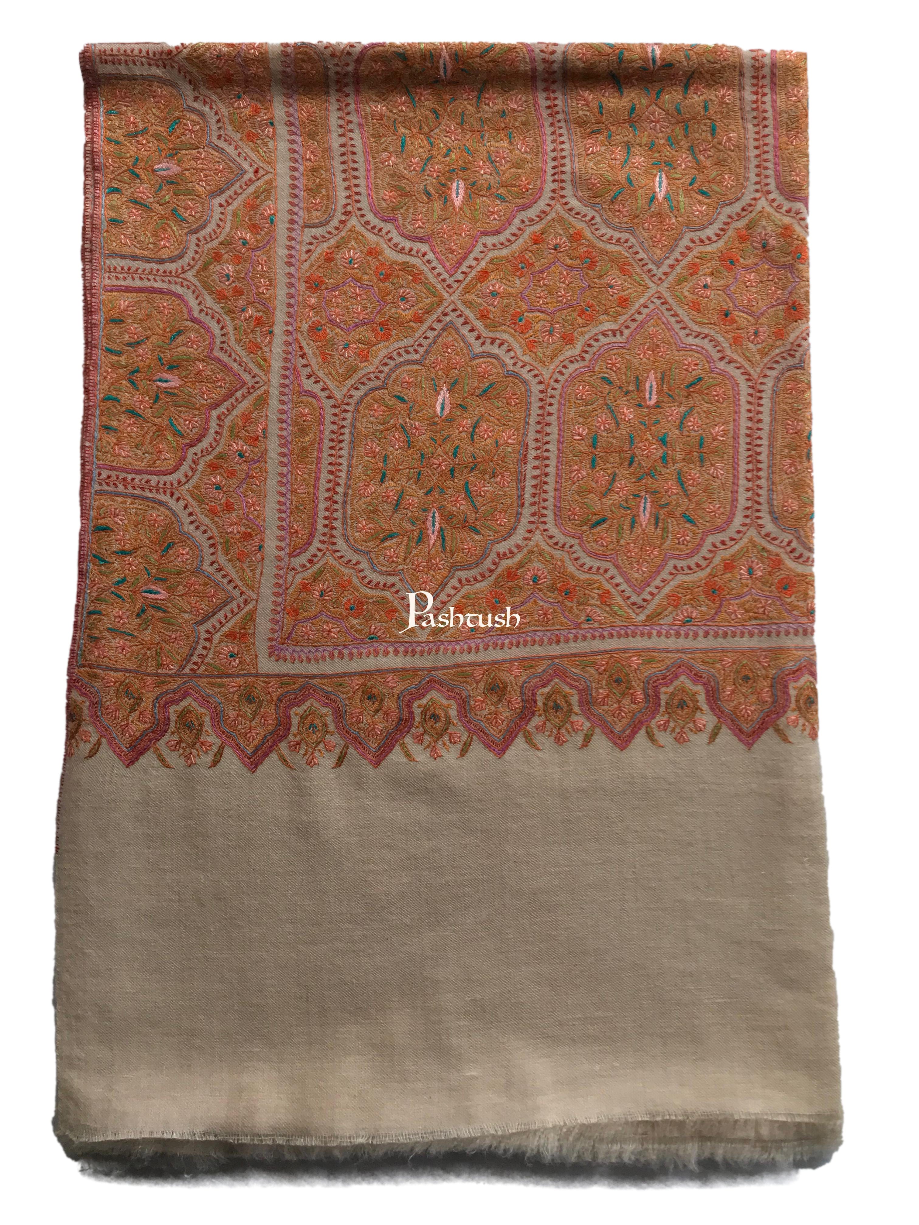 Pashtush Womens Pashmina Shawl, Handwoven with Sozni Hand Embroidery - Image 6