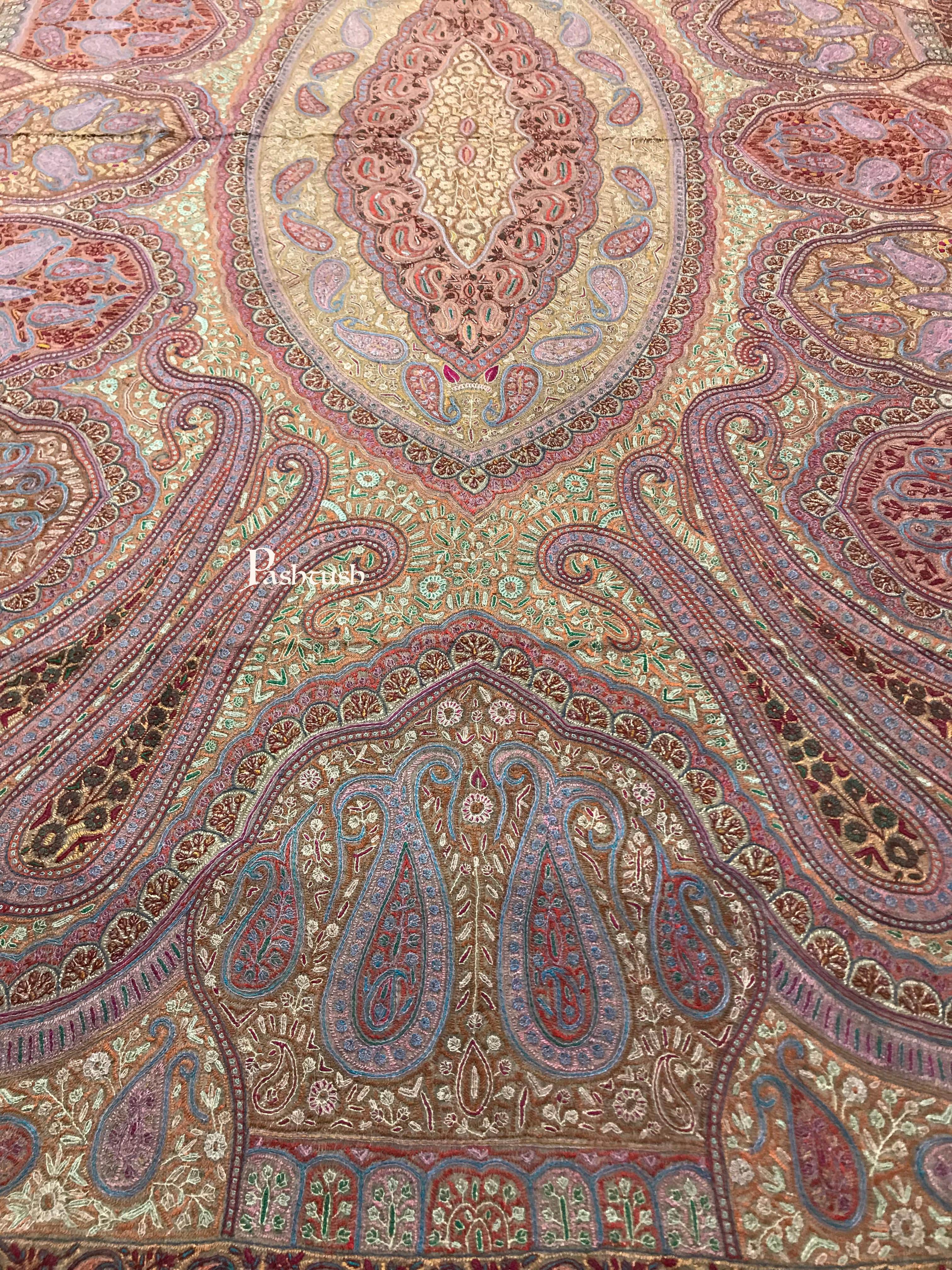 Pashtush Womens Pashmina Shawl, Handwoven with Sozni Hand Embroidery