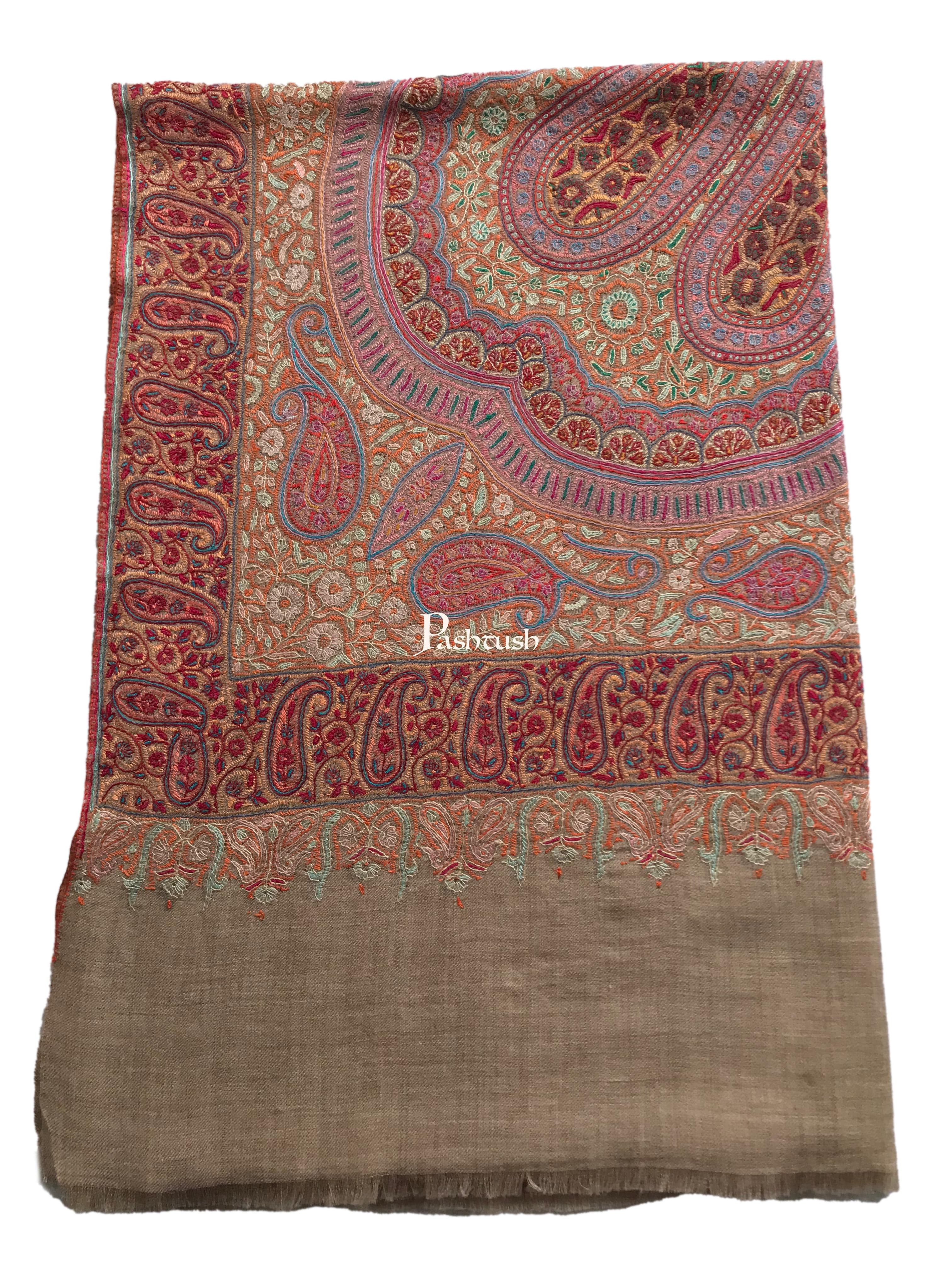 Pashtush Womens Pashmina Shawl, Handwoven with Sozni Hand Embroidery - Image 6