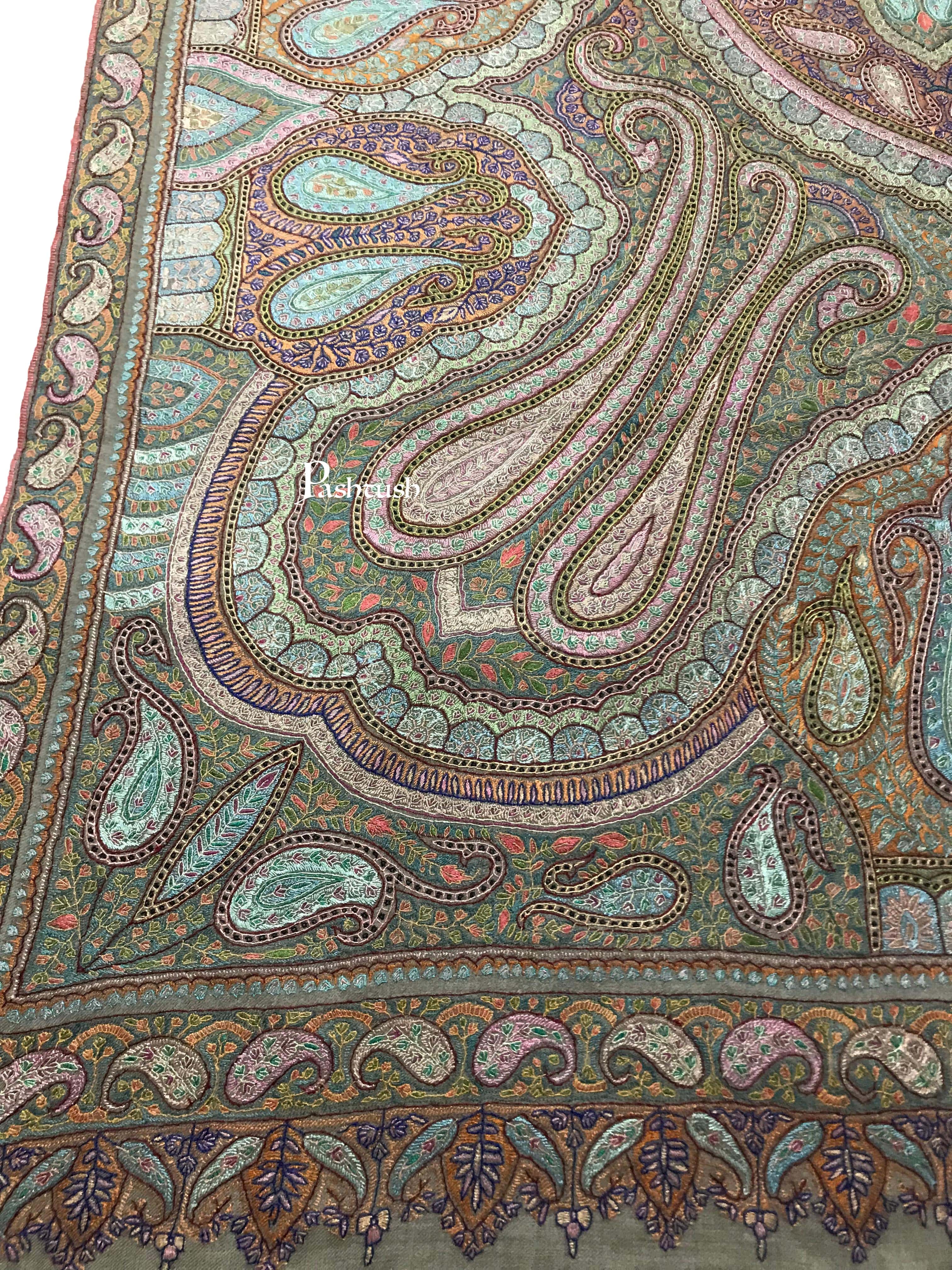 Pashtush Womens Pashmina Shawl, Handwoven with Sozni Hand Embroidery - Image 5