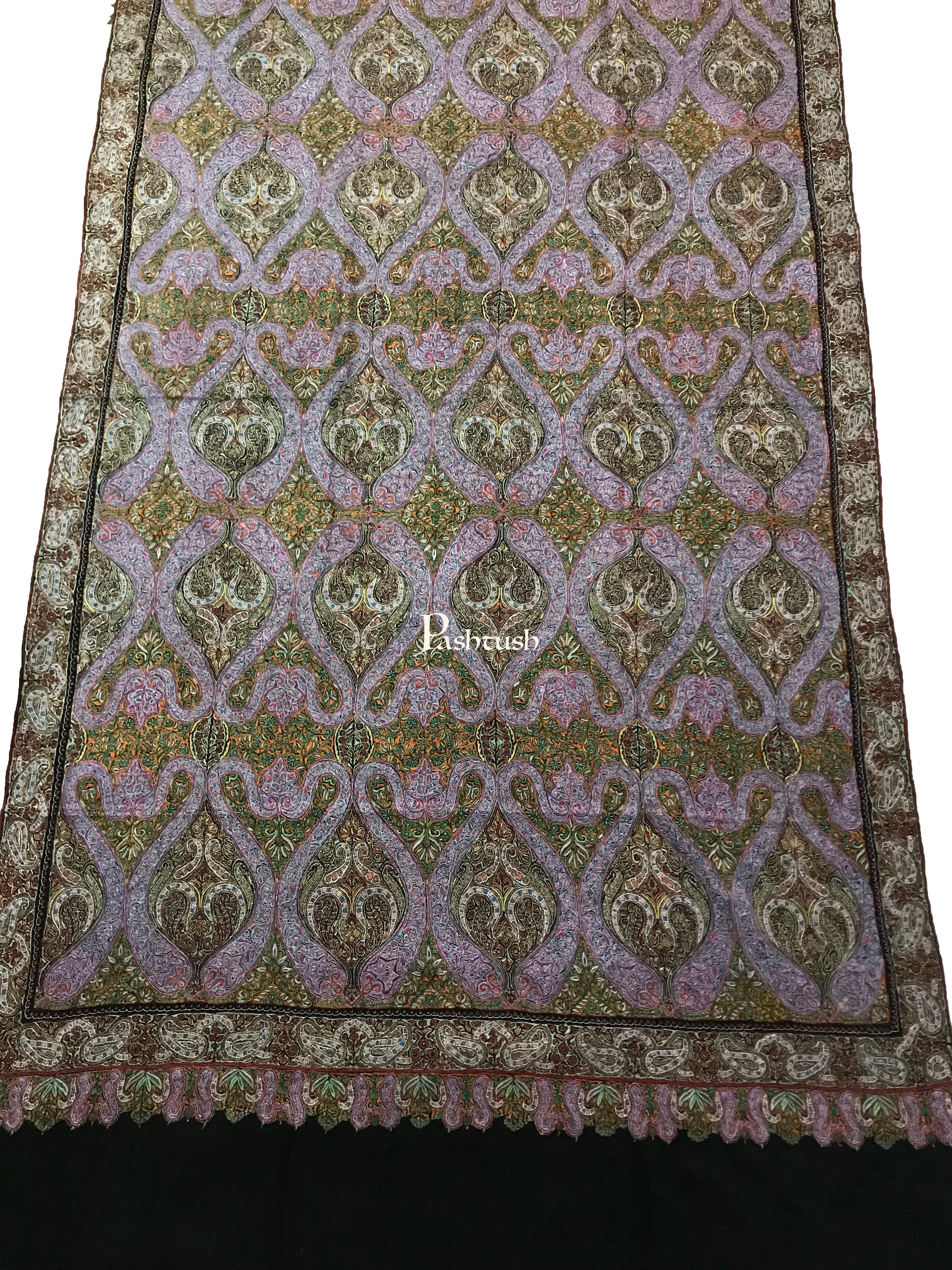 Pashtush Womens Pashmina Shawl, Handwoven with Sozni Hand Embroidery - Image 2