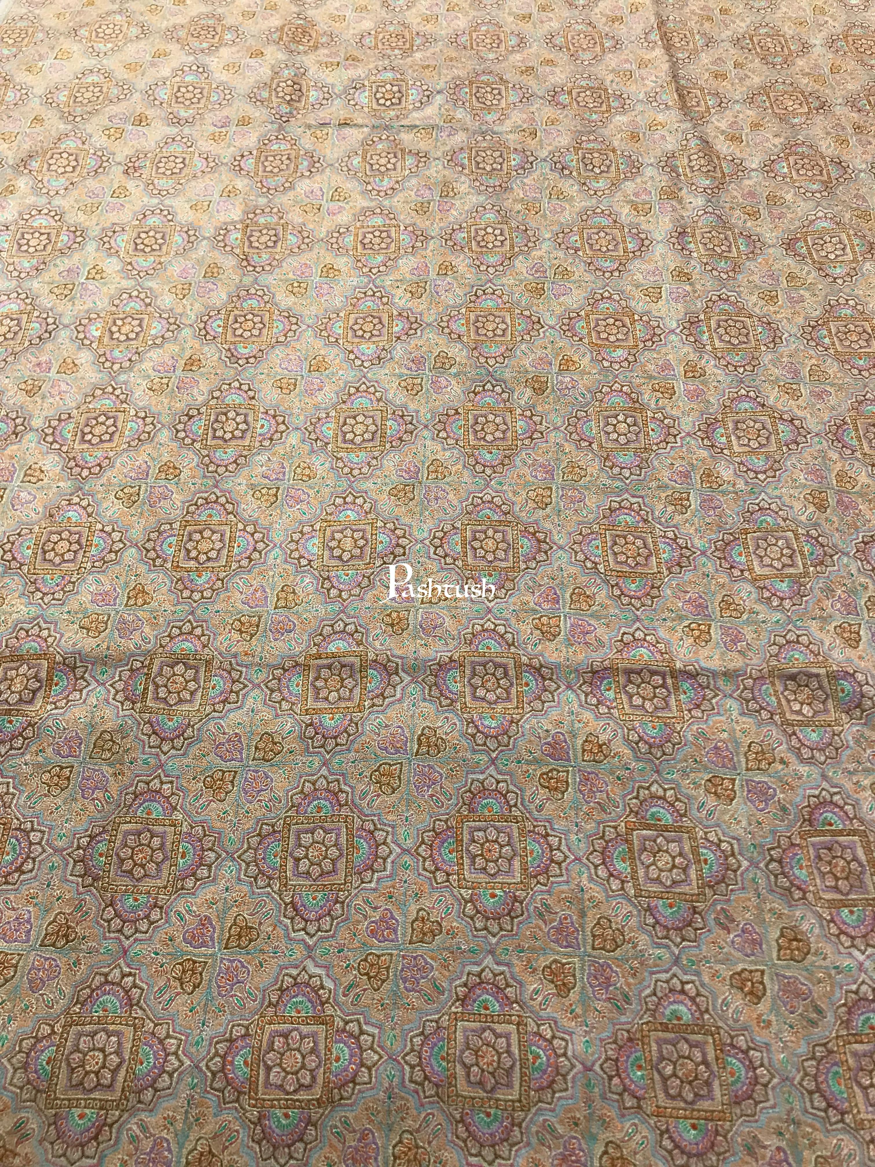 Pashtush Womens Pashmina Shawl, Handwoven with Sozni Hand Embroidery