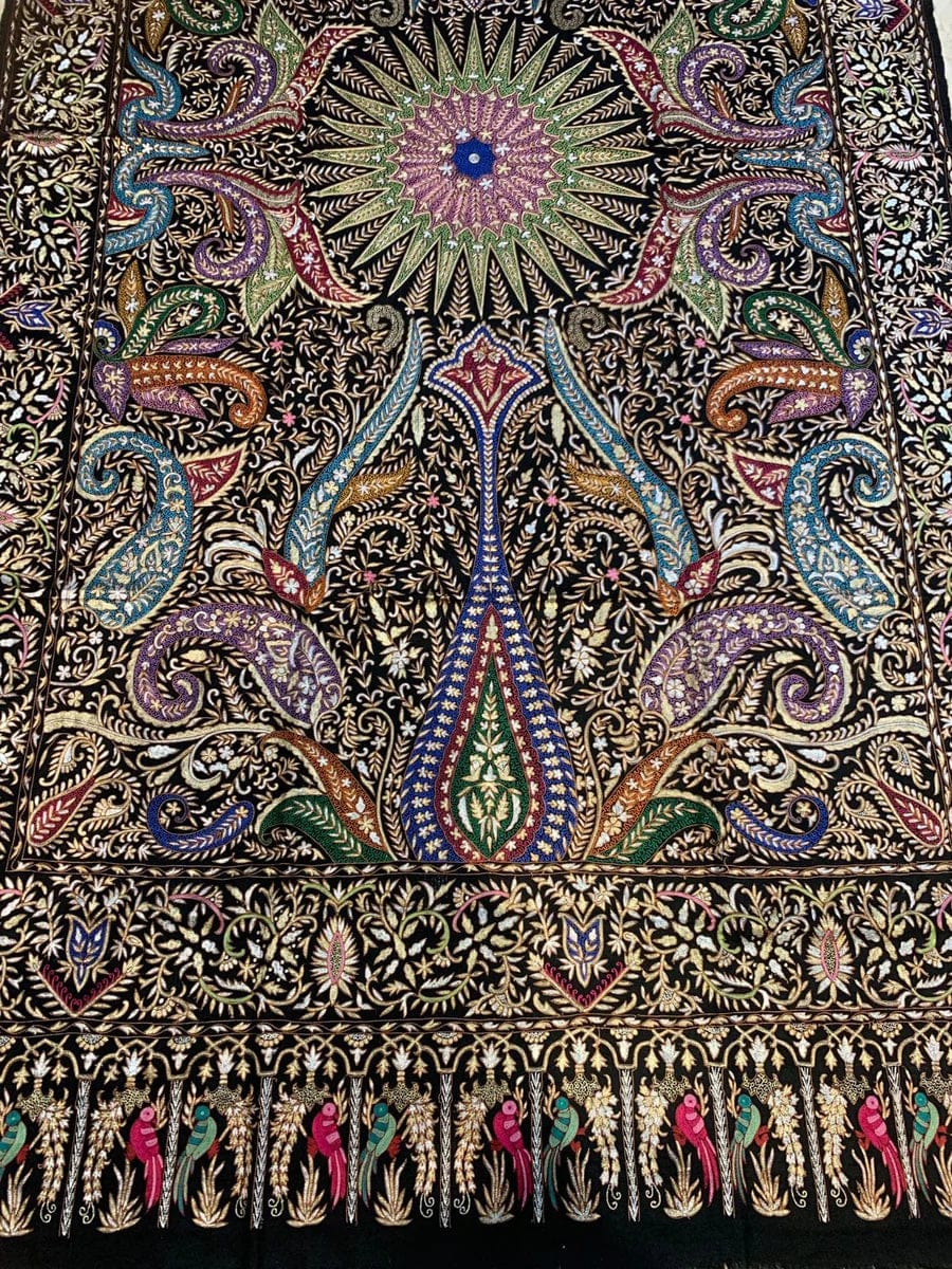 PASHTUSH WOMENS PASHMINA SHAWL, KASHMIRI TILLA WORK, HANDLOOM, MULTICOLOURED - Image 6
