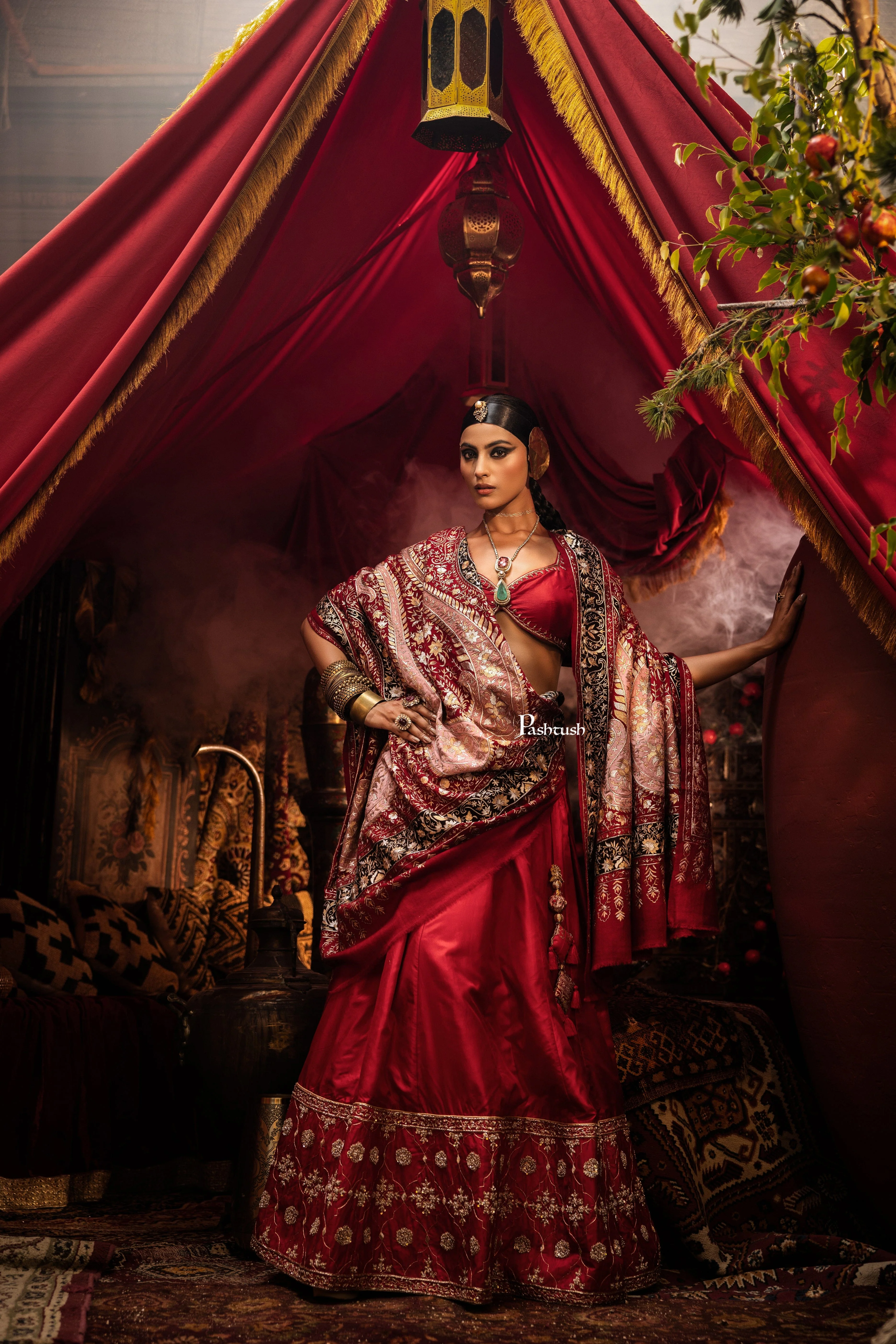 Pashtush Womens Pashmina Shawl, With Kashmiri Tilla Embroidery, Hand Woven, Hand Embroidered - Image 3