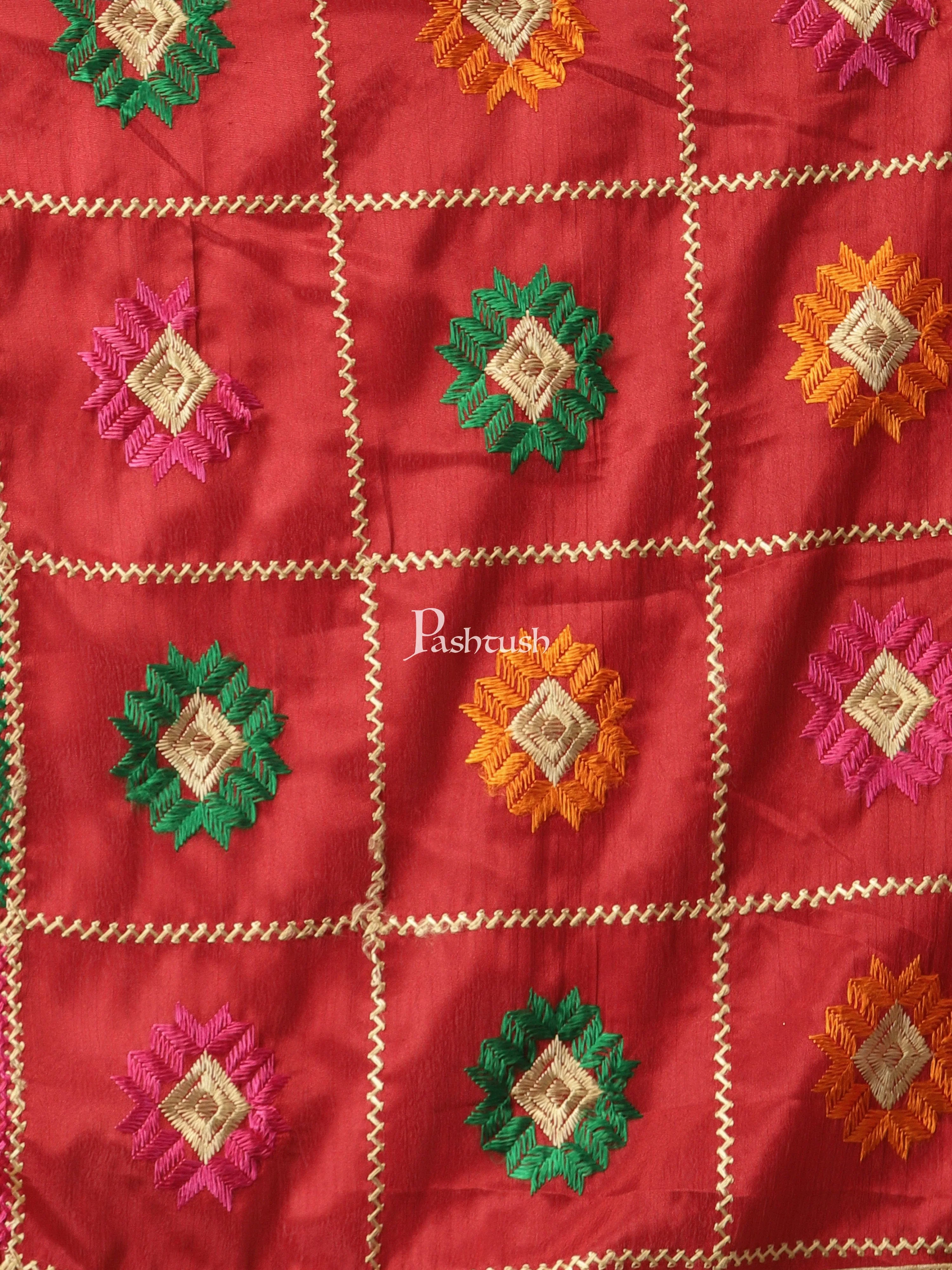 Pashtush Womens Phulkari Dupatta,Red - Image 2