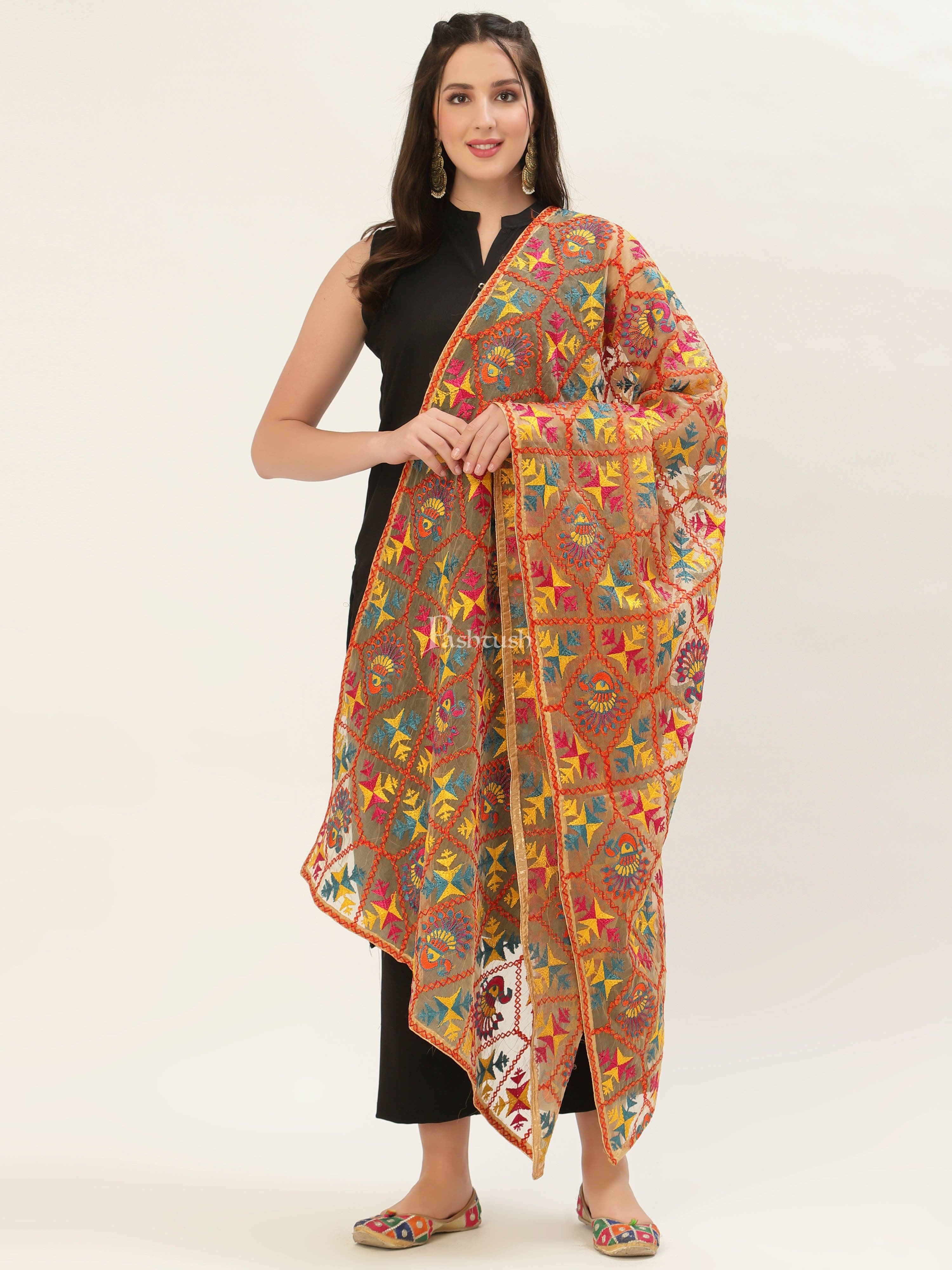 Pashtush Womens Phulkari Dupatta - Image 4