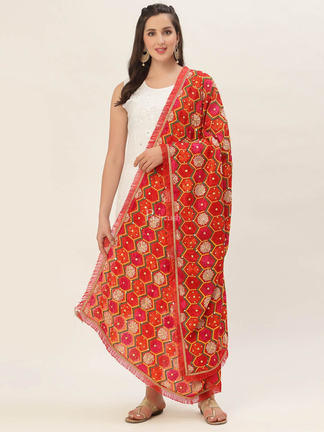 Pashtush Womens Phulkari Dupatta - Image 4