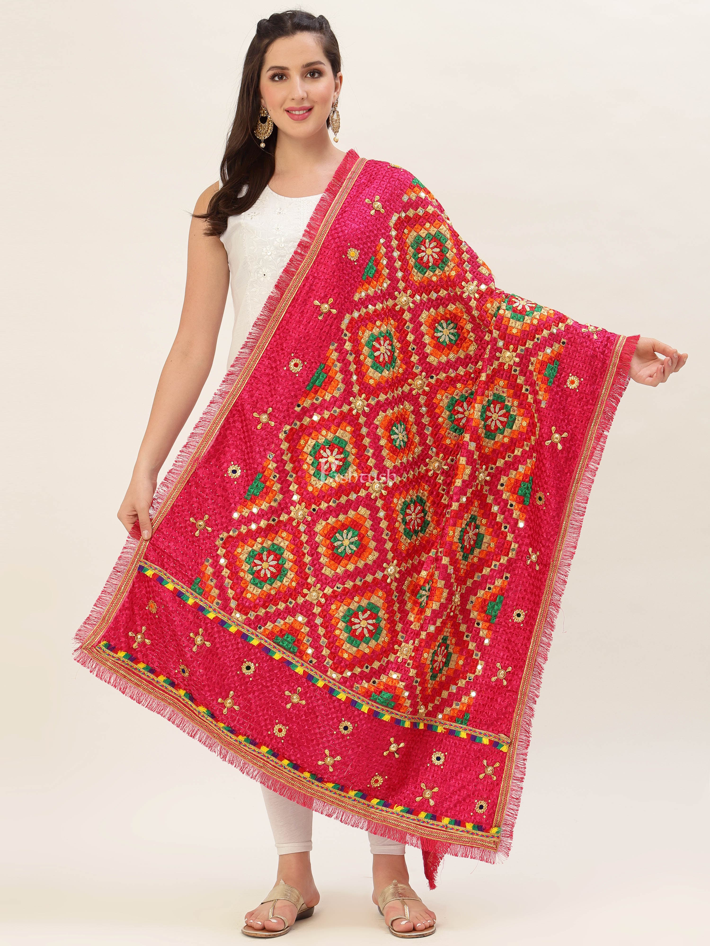 Pashtush Womens Phulkari Dupatta - Image 2