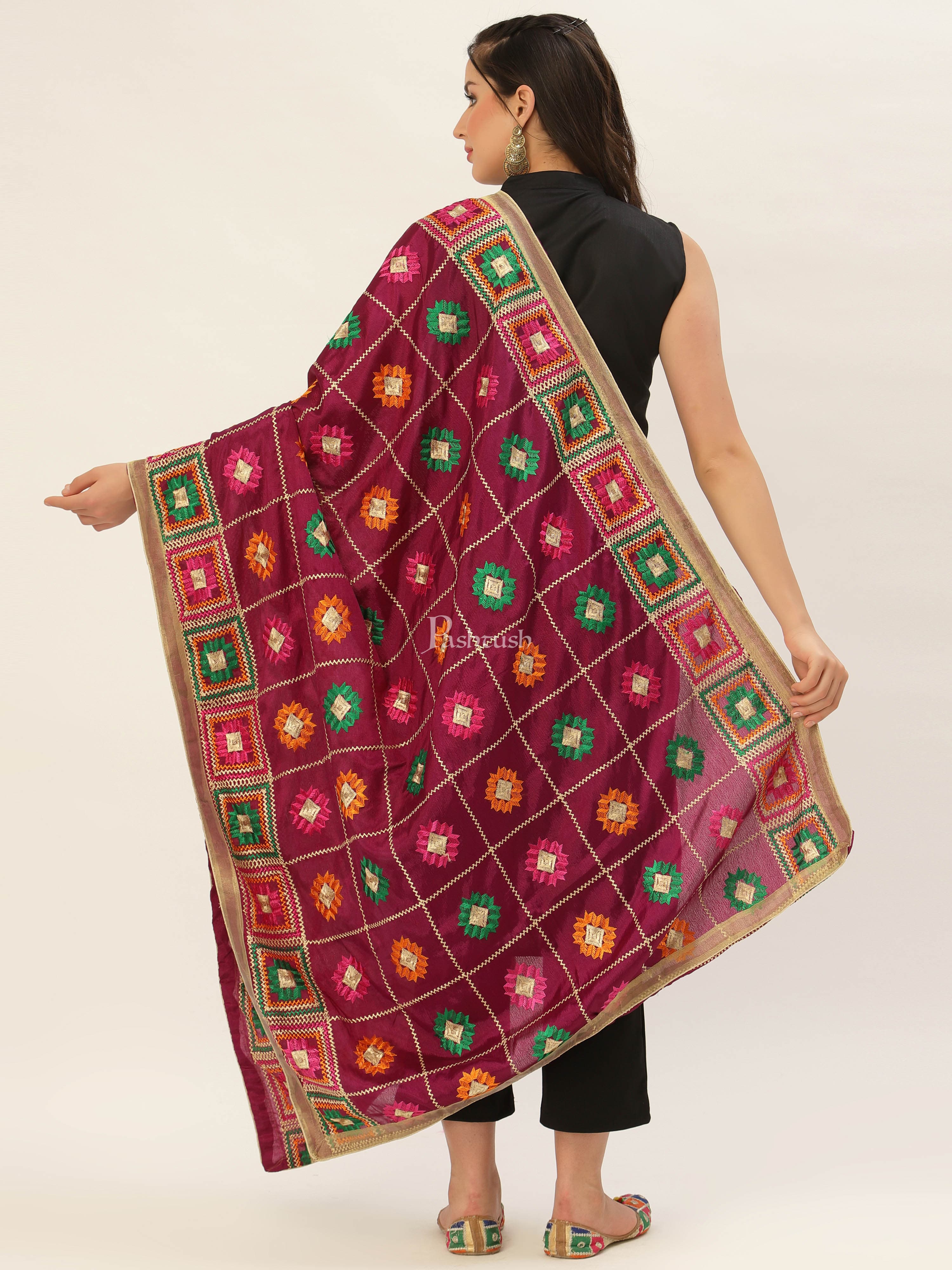 Pashtush Womens Phulkari Dupatta - Image 3