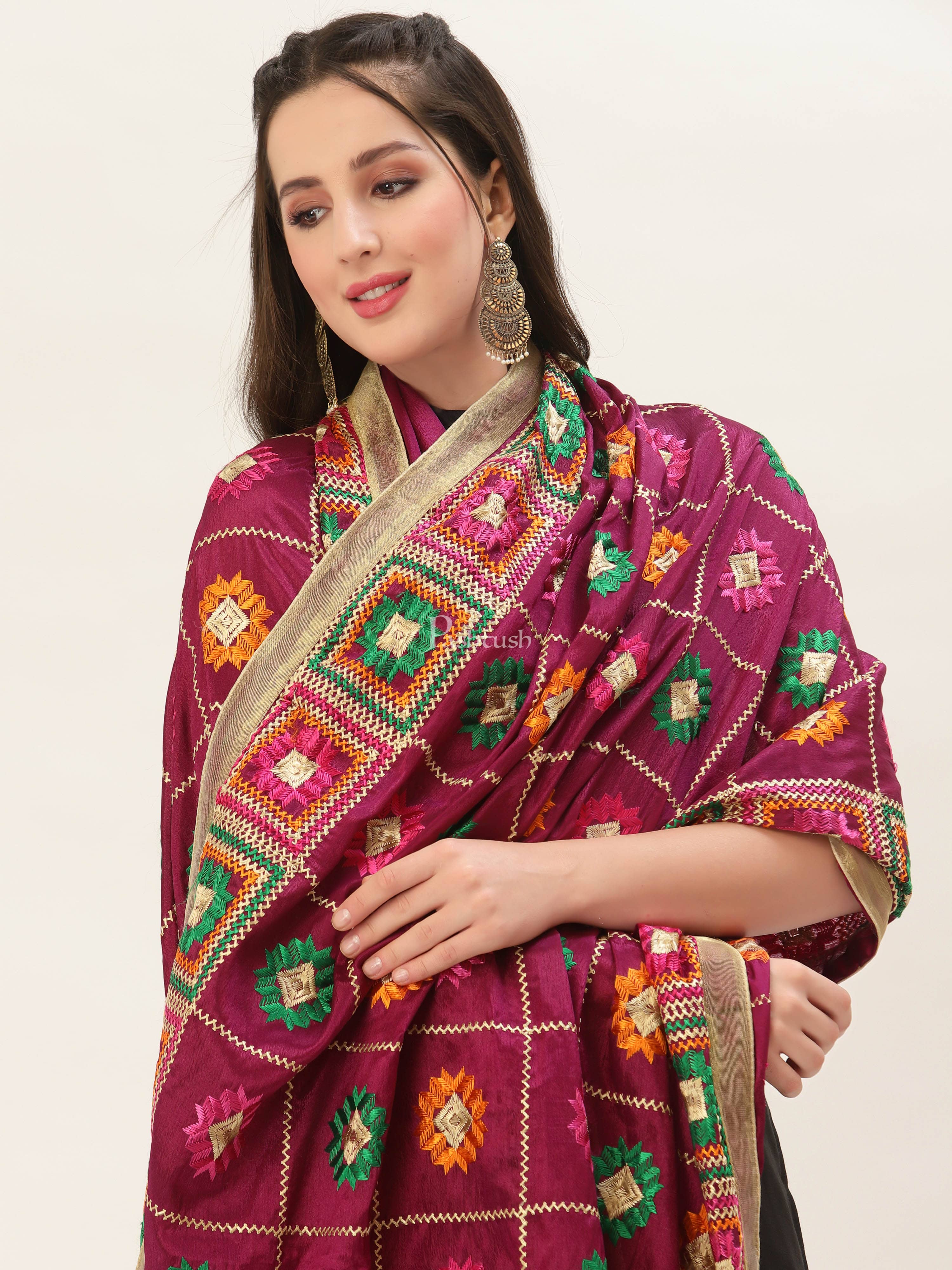 Pashtush Womens Phulkari Dupatta - Image 4