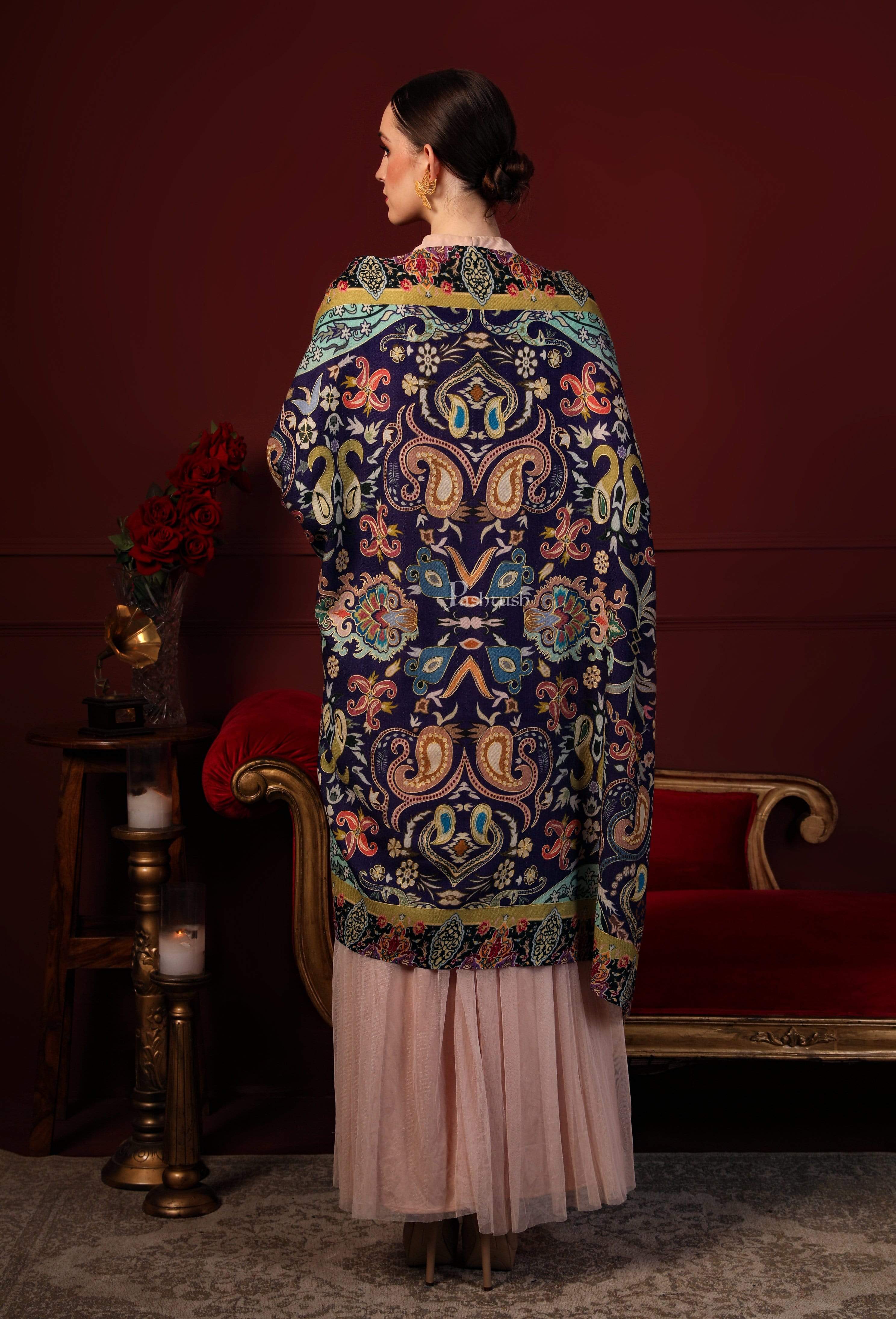 Pashtush Womens Printed Shawl, Multicoloured outline, 100% Pure Wool (Woolmark Certified) - Image 4