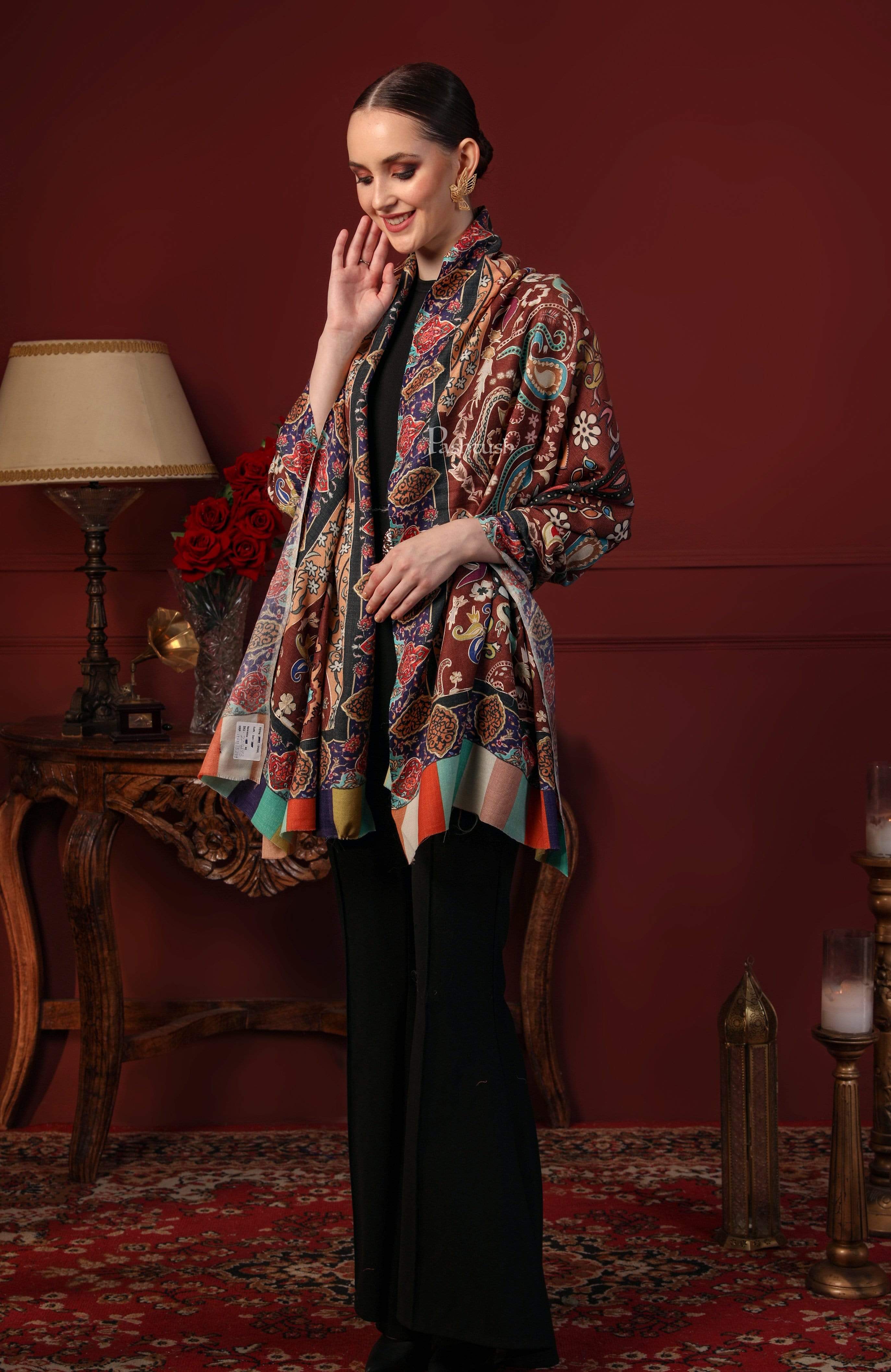 Pashtush Womens Printed Stole, Multicoloured, 100% Pure Wool (Woolmark Certified) - Image 4