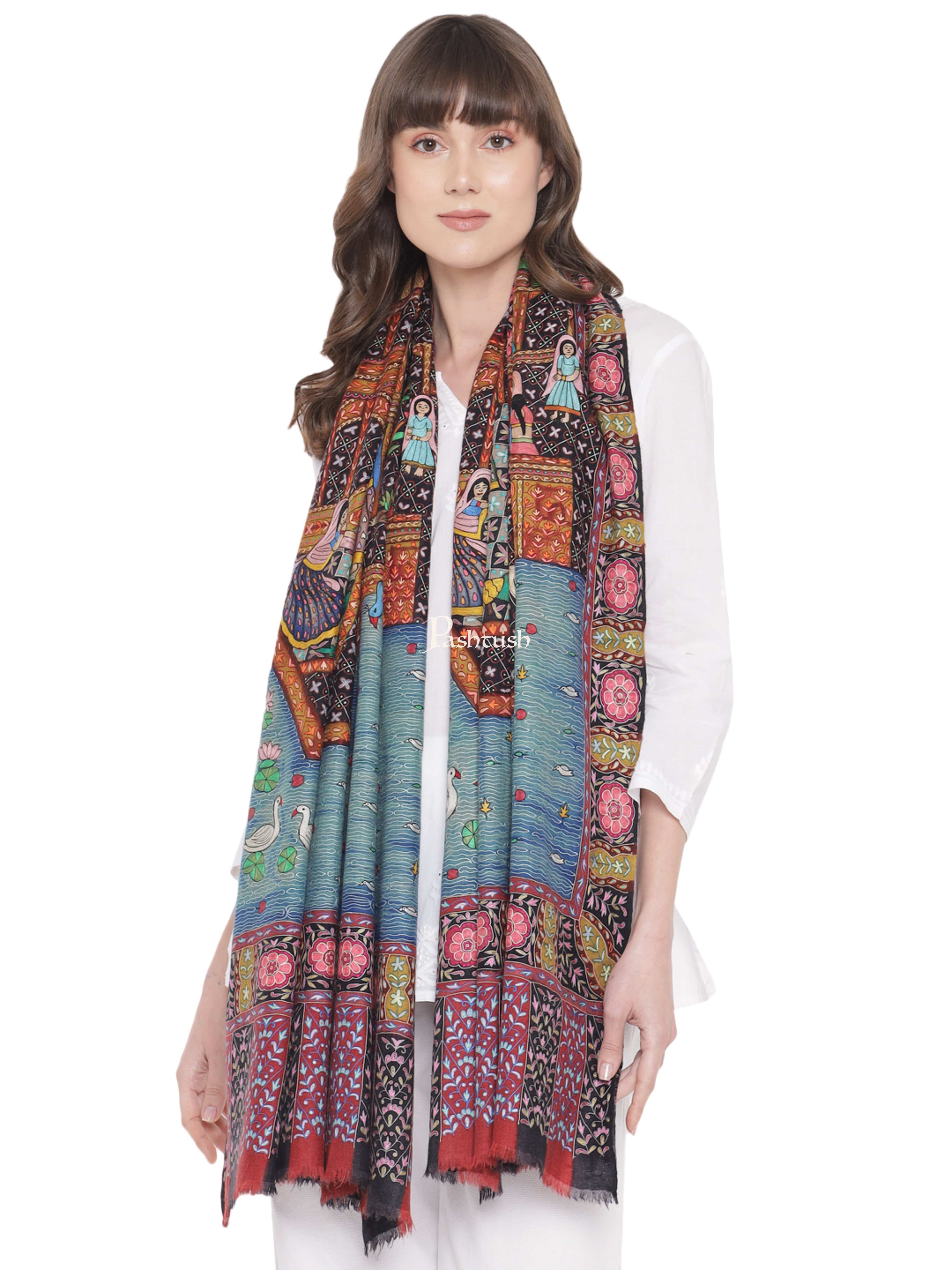 Pashtush Womens Pashmina Handmade Kalamkari Shawl, Multicoloured - Image 3