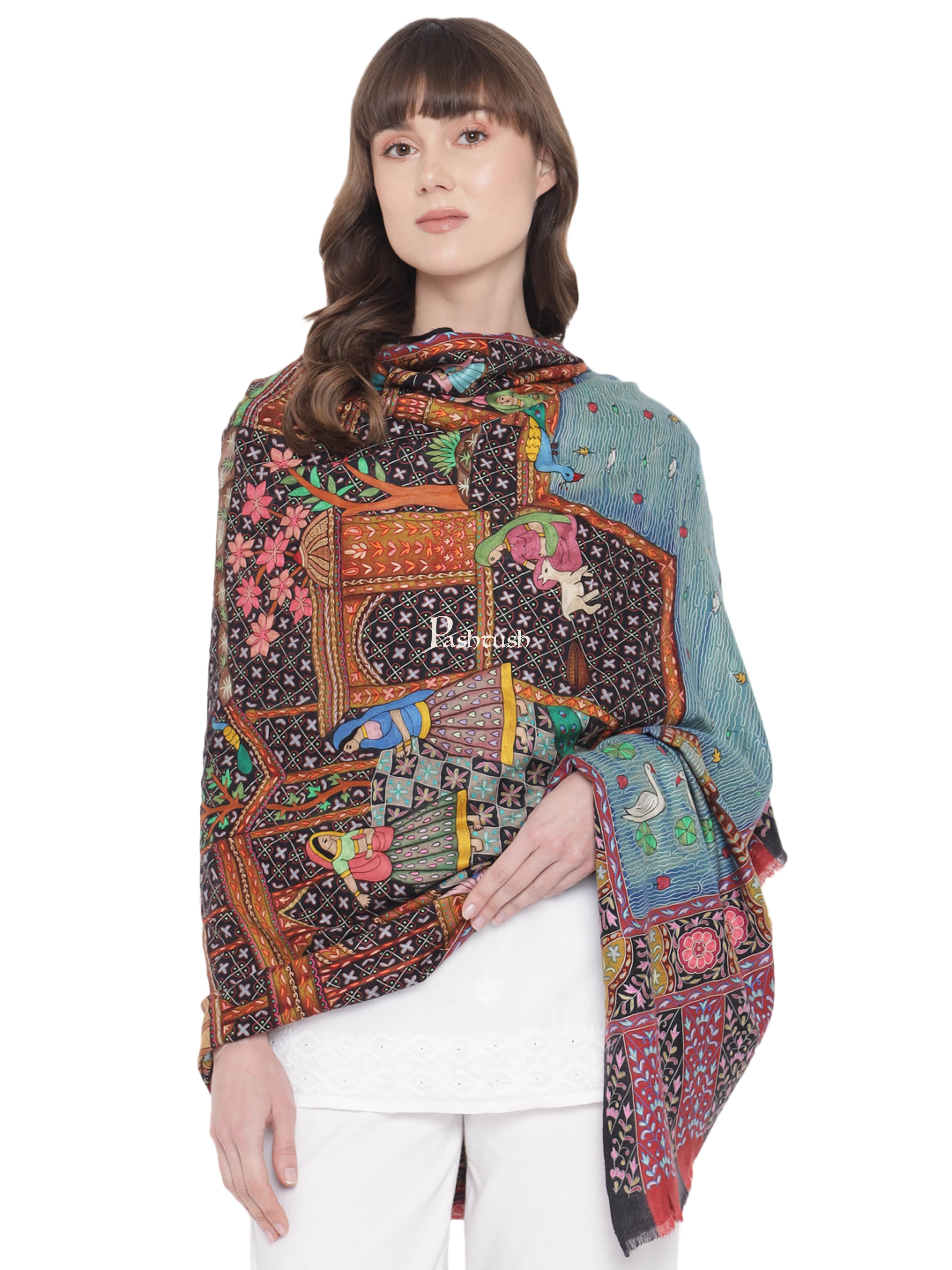 Pashtush Womens Pashmina Handmade Kalamkari Shawl, Multicoloured - Image 4