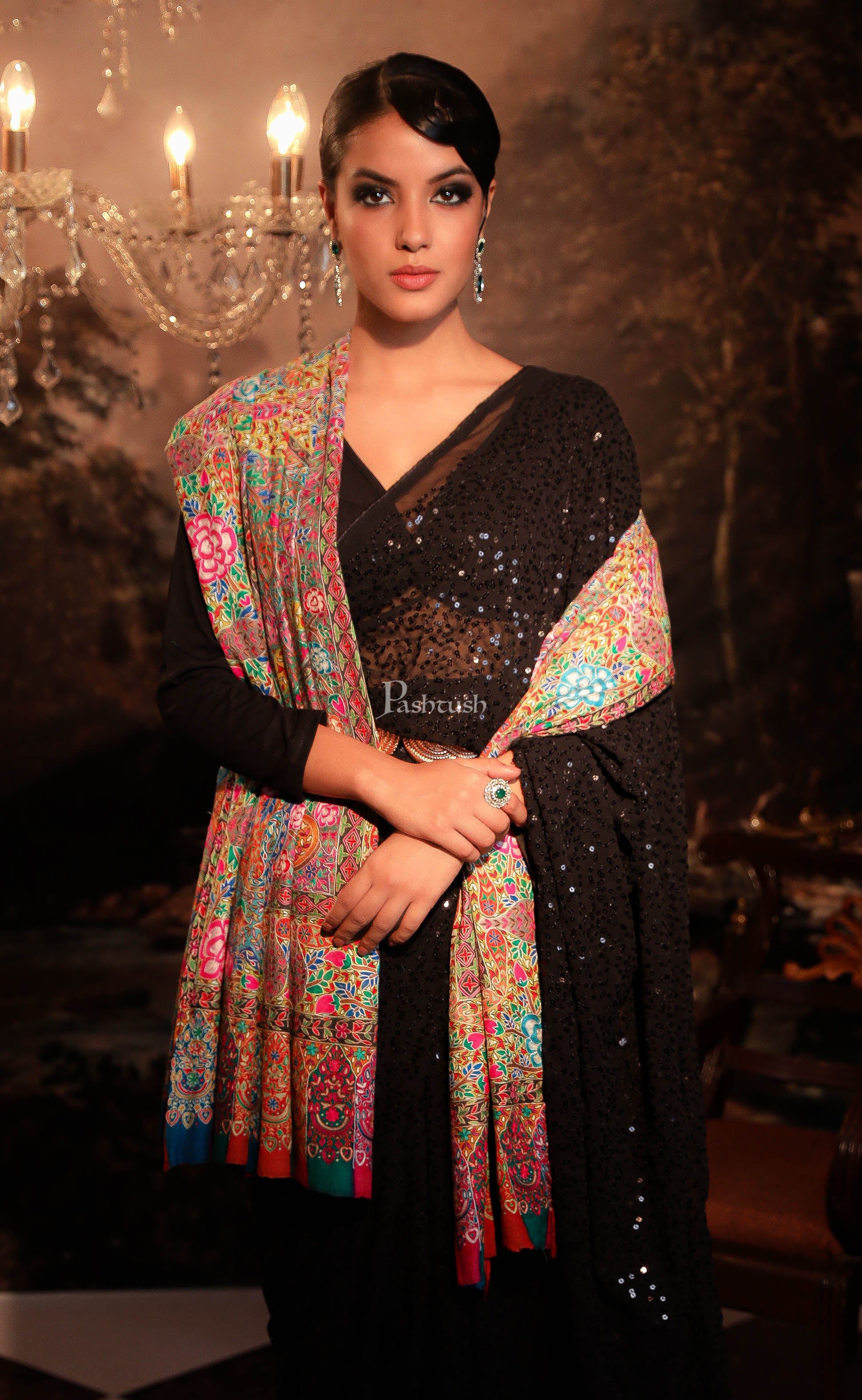 Pashtush Women Pashmina Handmade Kalamkari Shawl, Multicoloured - Image 3