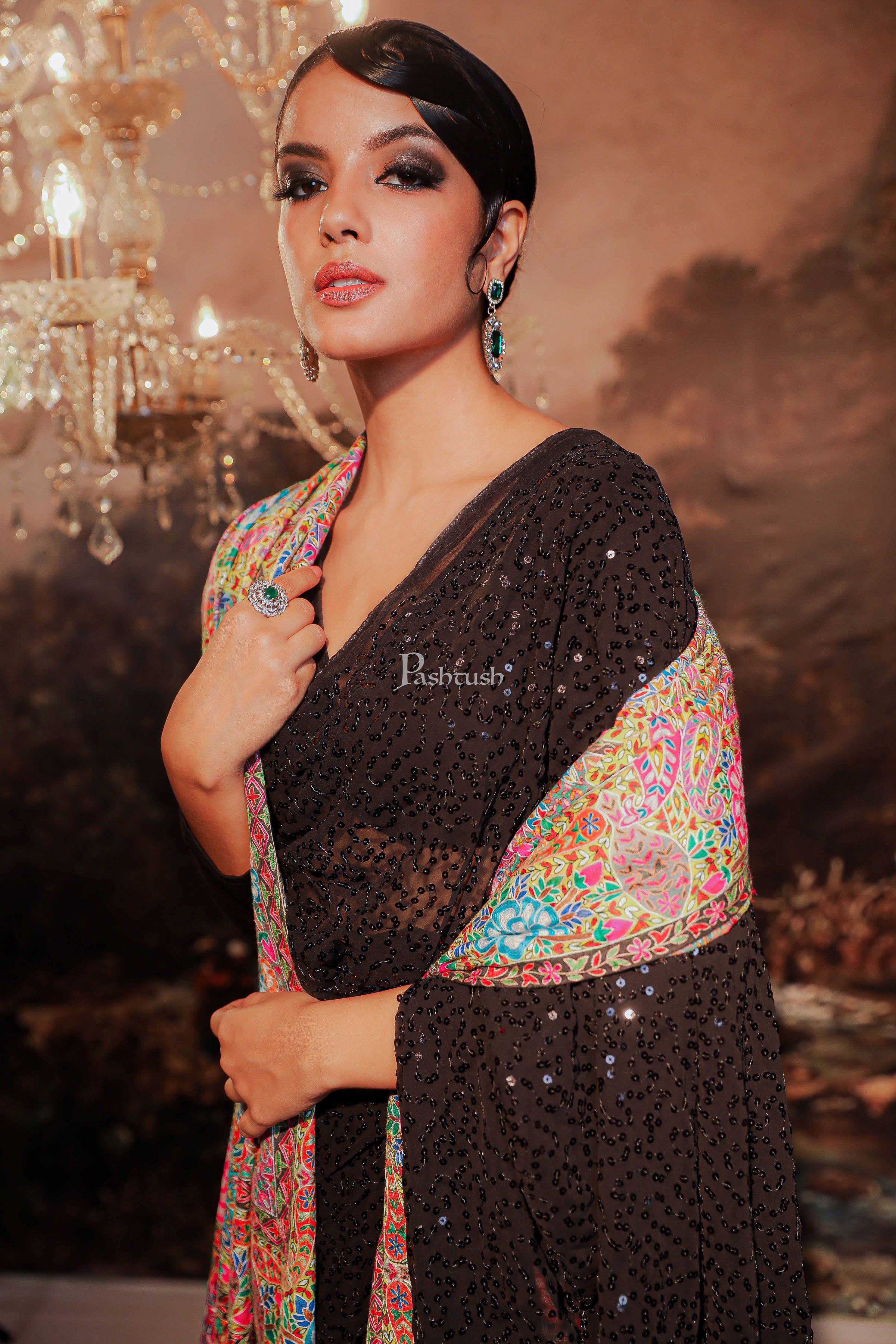Pashtush Women Pashmina Handmade Kalamkari Shawl, Multicoloured - Image 5