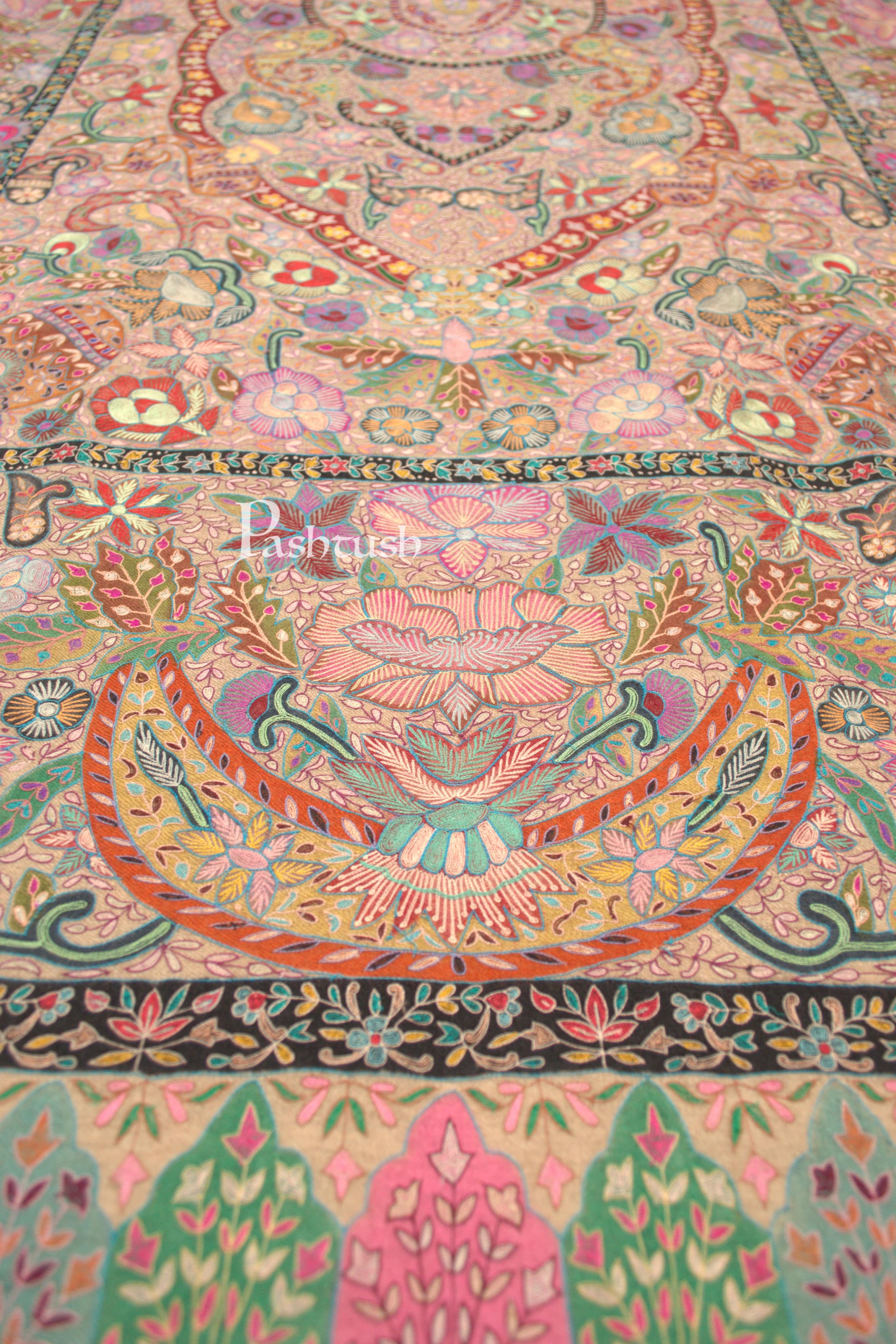 Pashtush Womens Pure Pashmina Shawl, Hand Painted And Embroidered Kalamkari Design, Multicolour - Image 2