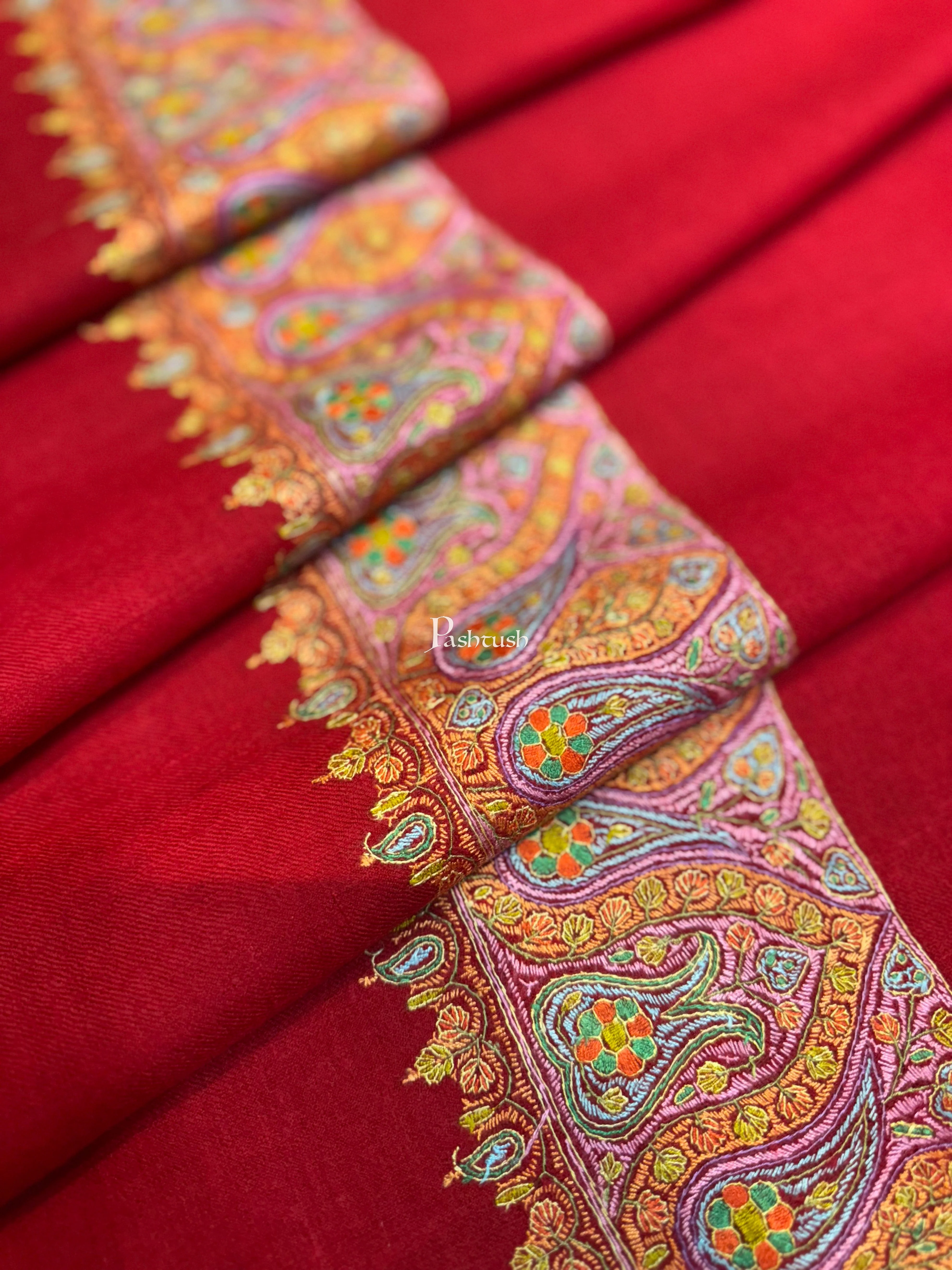 Pashtush Womens Pure Pashmina Shawl, Hand Painted And Embroidered Kalamkari Palla Design, Maroon - Image 7