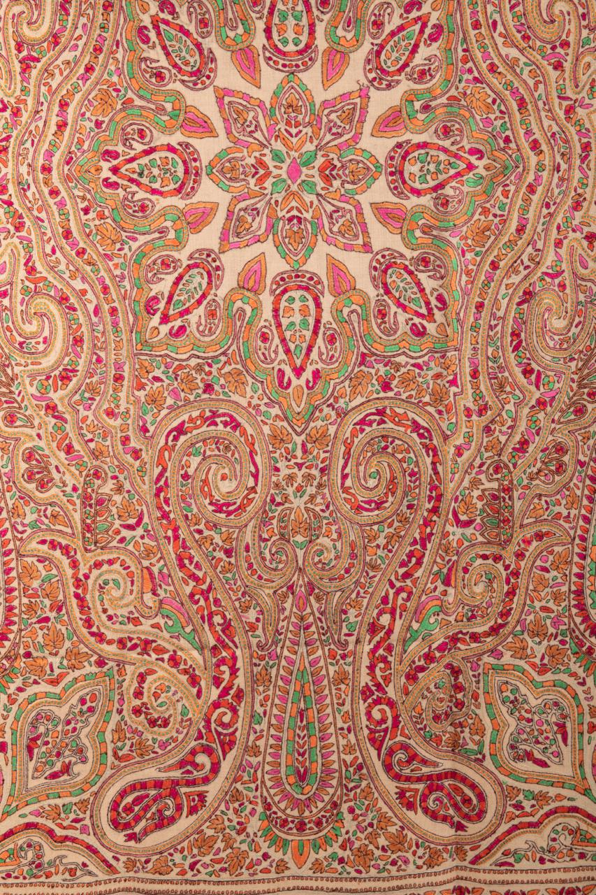 Pashtush Womens Pure Pashmina Shawl, Kashmiri Hand Embroidery, Papier Mache Design, Beige - Image 3