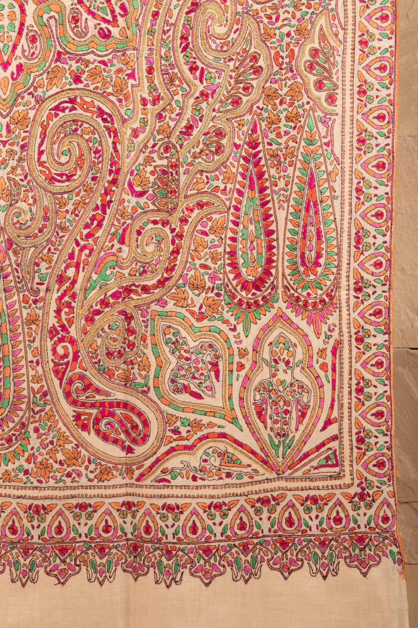 Pashtush Womens Pure Pashmina Shawl, Kashmiri Hand Embroidery, Papier Mache Design, Beige - Image 4