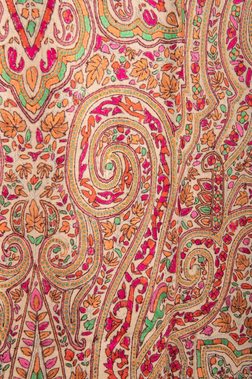 Pashtush Womens Pure Pashmina Shawl, Kashmiri Hand Embroidery, Papier Mache Design, Beige - Image 5