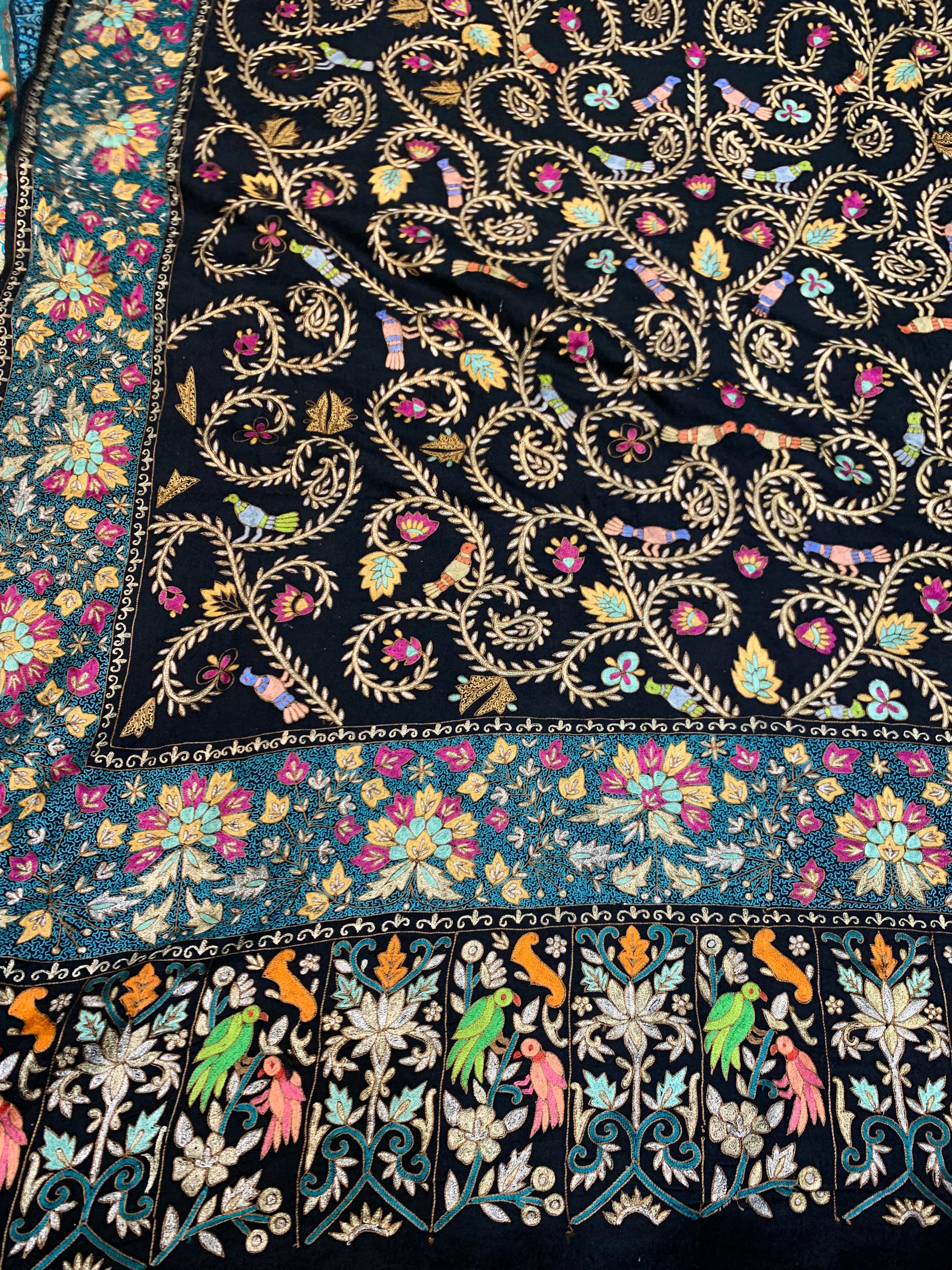 Pashtush Women's Pashmina Shawl, Kashmiri Tilla Work, Handloom, Black and Golden - Image 3