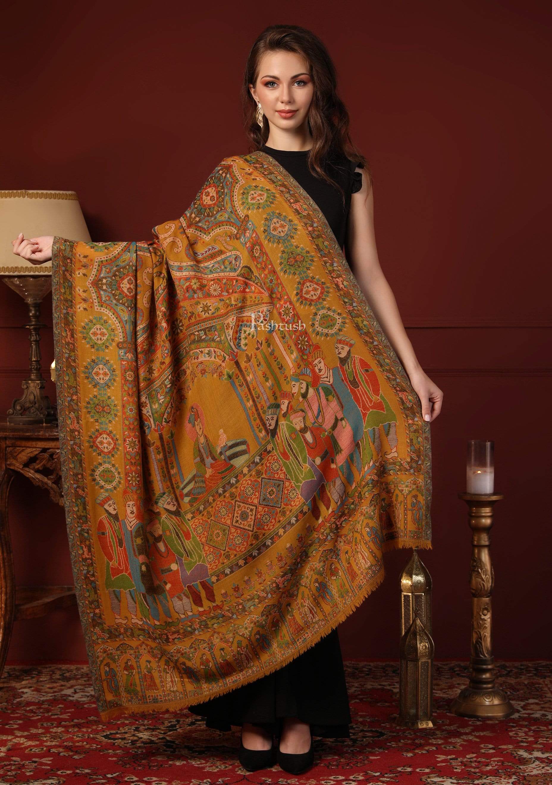 Pashtush Womens 100% Pure Wool Darbar Design Shawl, With Woolmark Certification - Image 4