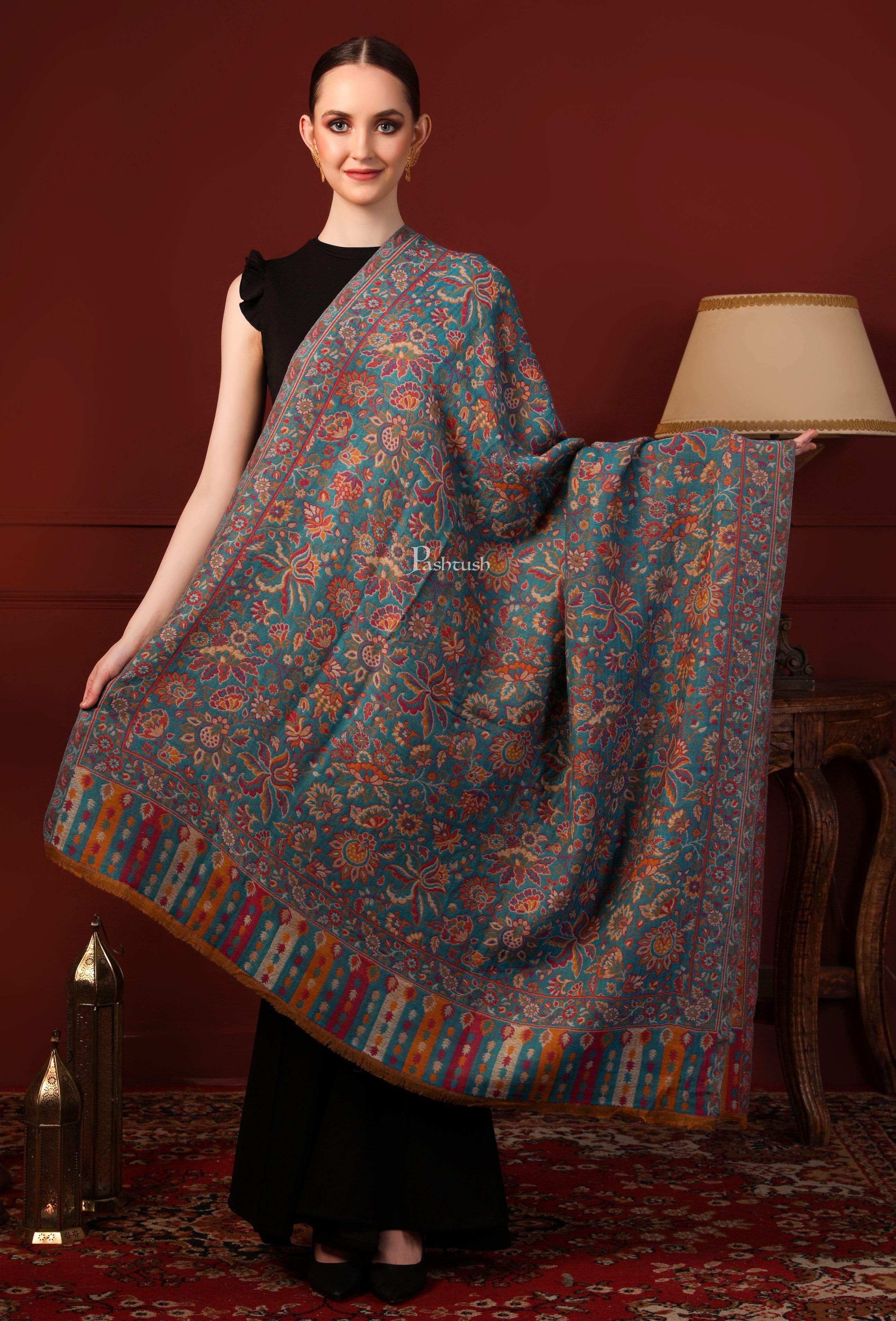 Pashtush Womens Reversible 100% Pure Wool Ethnic Stole With Woolmark Certification - Image 2