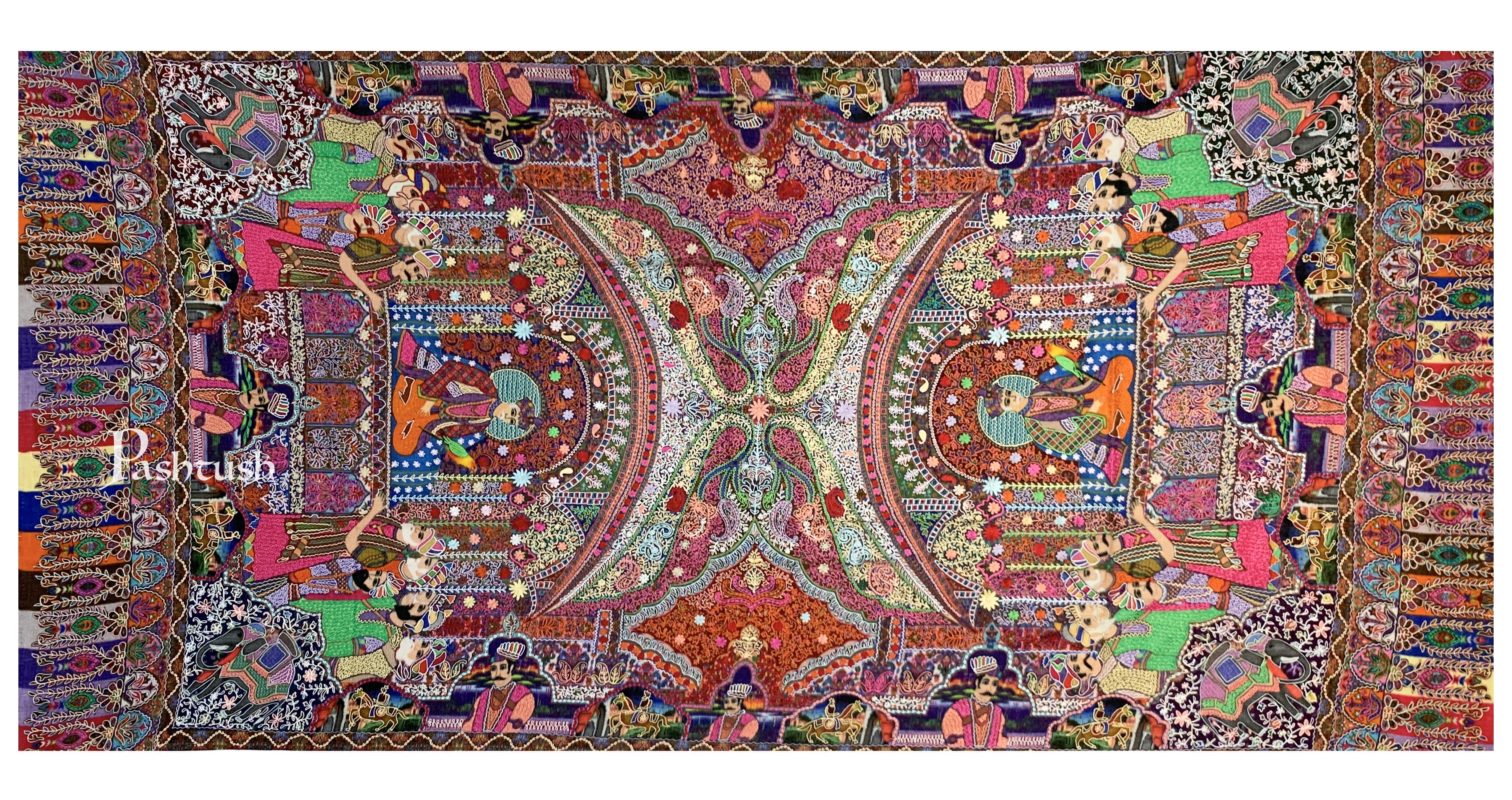 Pashtush Womens Pure Wool, Hand Embroidered Kalamkari Shawl, With Woolmark Certificate - Image 4