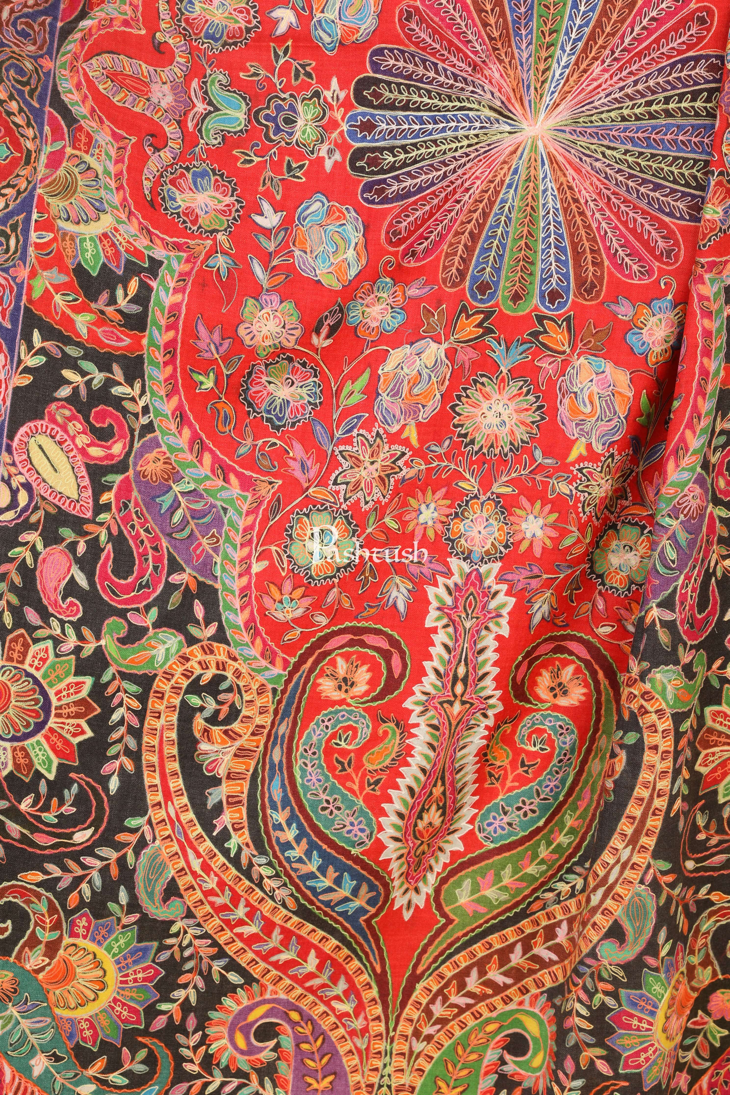 Pashtush Womens Pure Wool, Hand Embroidered Kalamkari Shawl, With Woolmark Certificate - Image 2