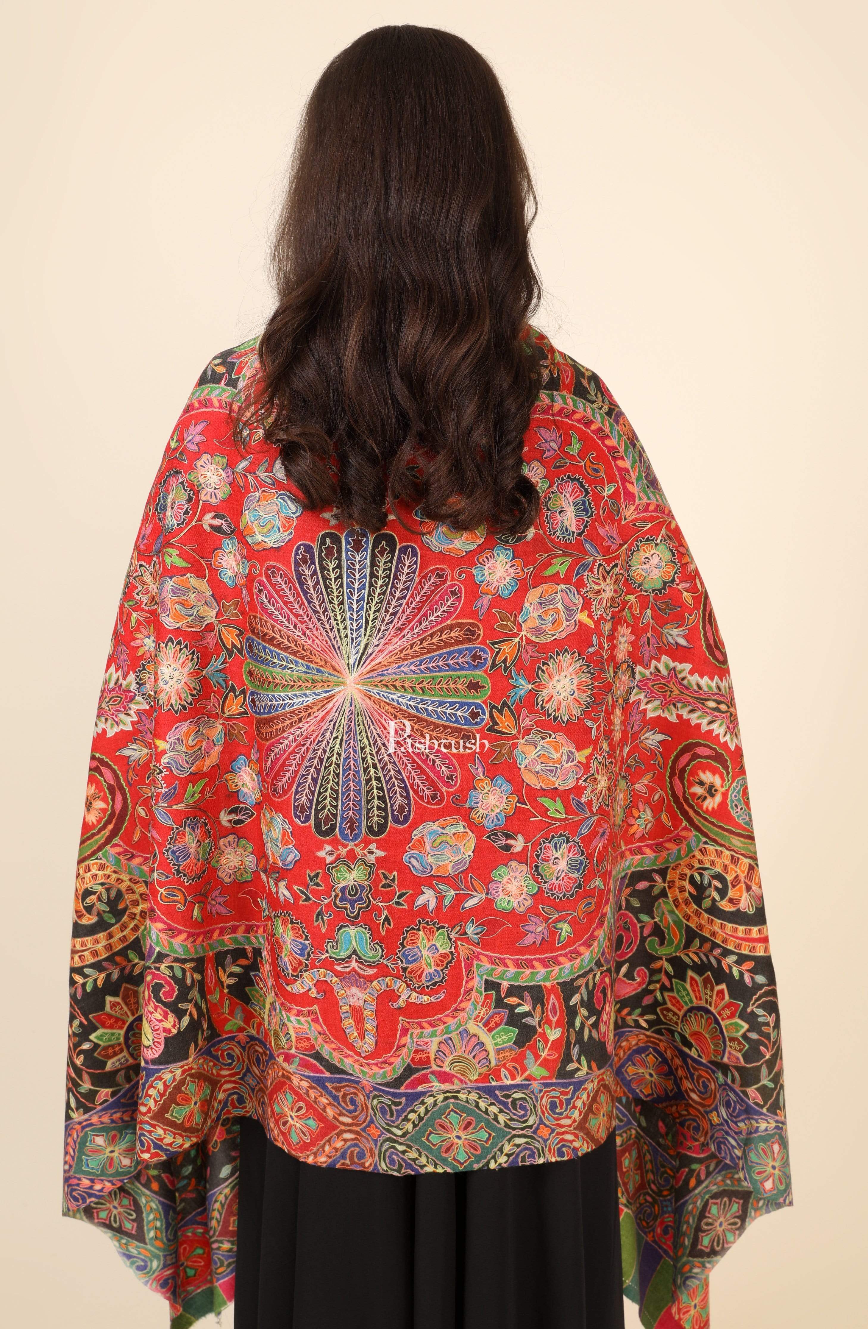 Pashtush Womens Pure Wool, Hand Embroidered Kalamkari Shawl, With Woolmark Certificate - Image 3