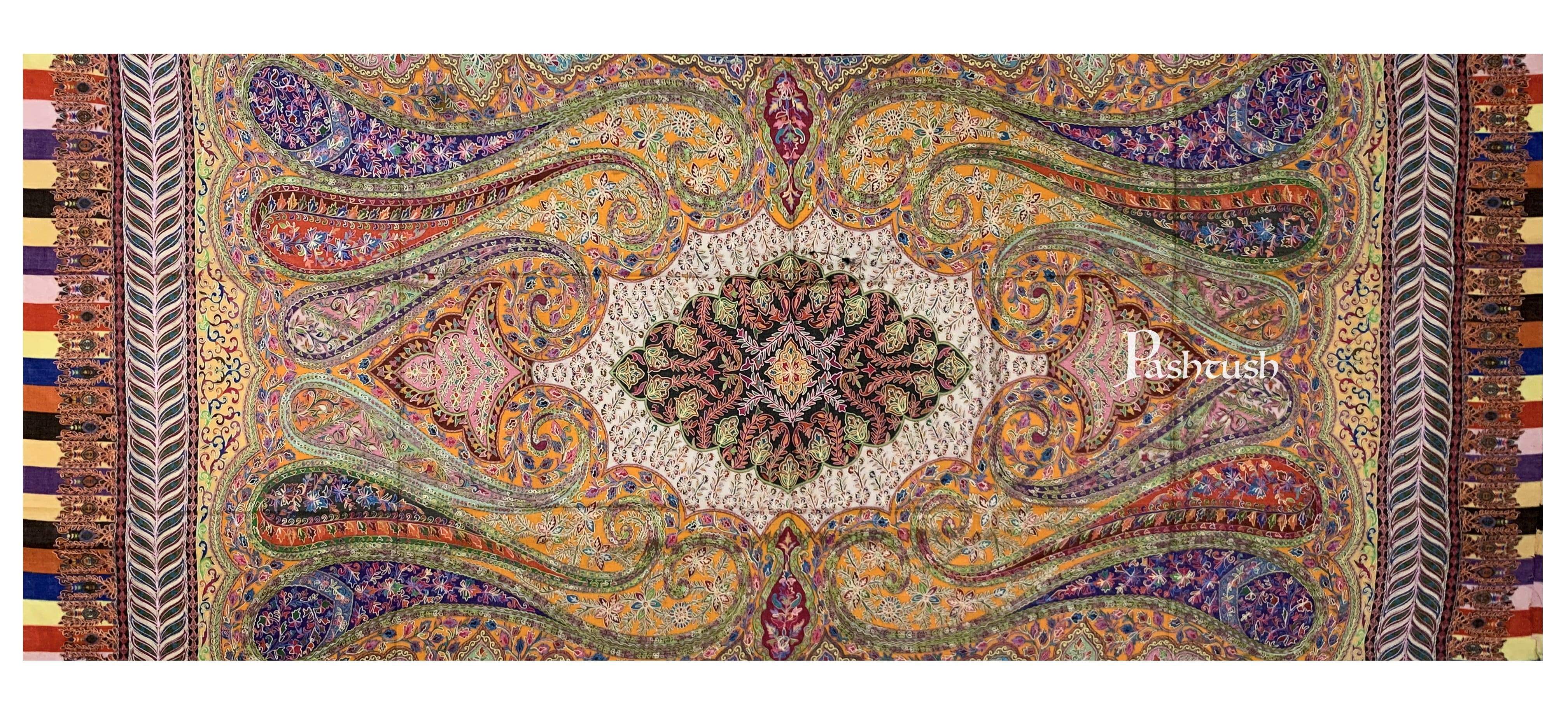 Pashtush Womens Pure Wool, Hand Embroidered Kalamkari Shawl, With Woolmark Certificate - Image 2