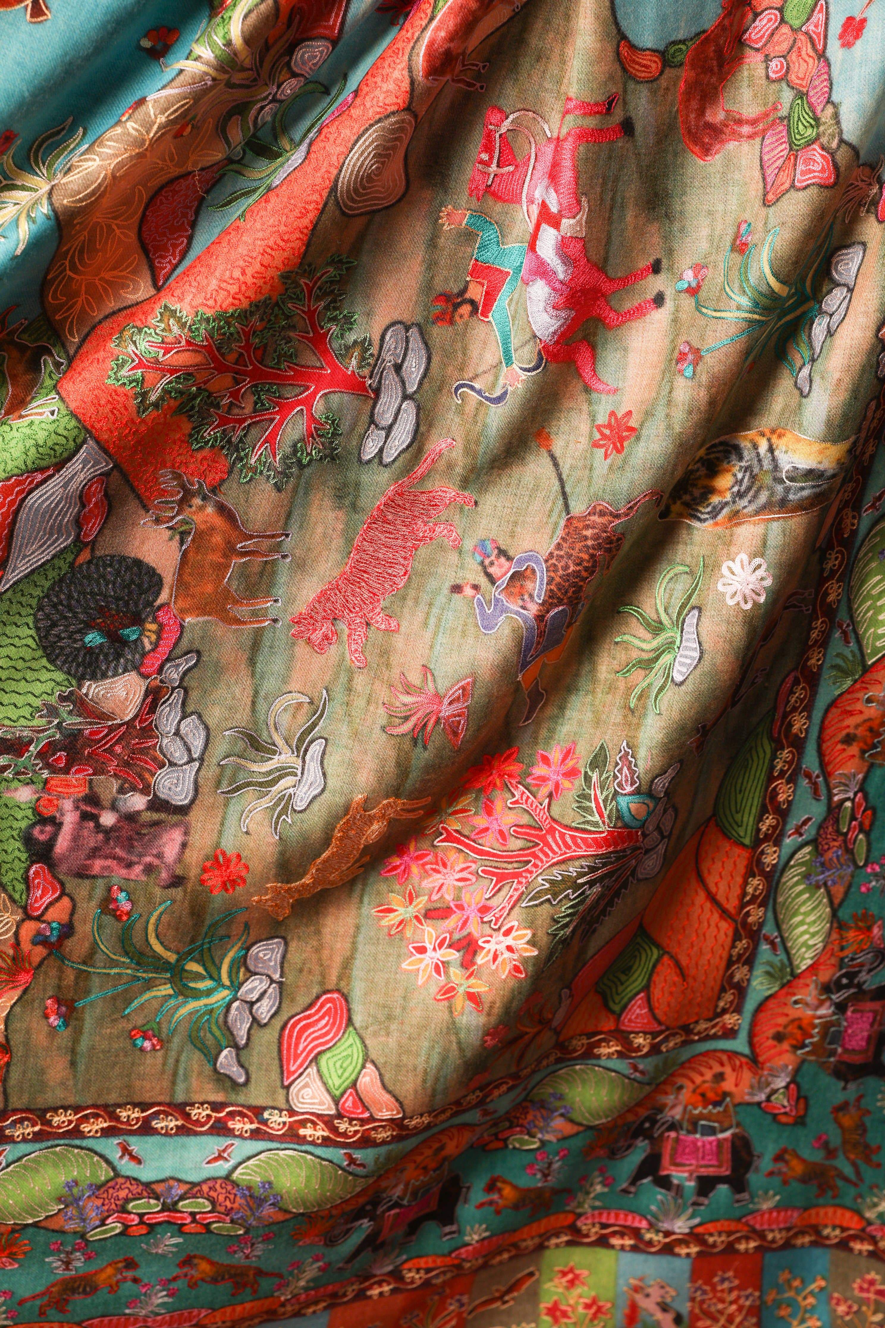Pashtush Womens Pure Wool, Hand Embroidered Kalamkari Shawl, With Woolmark Certificate - Image 7