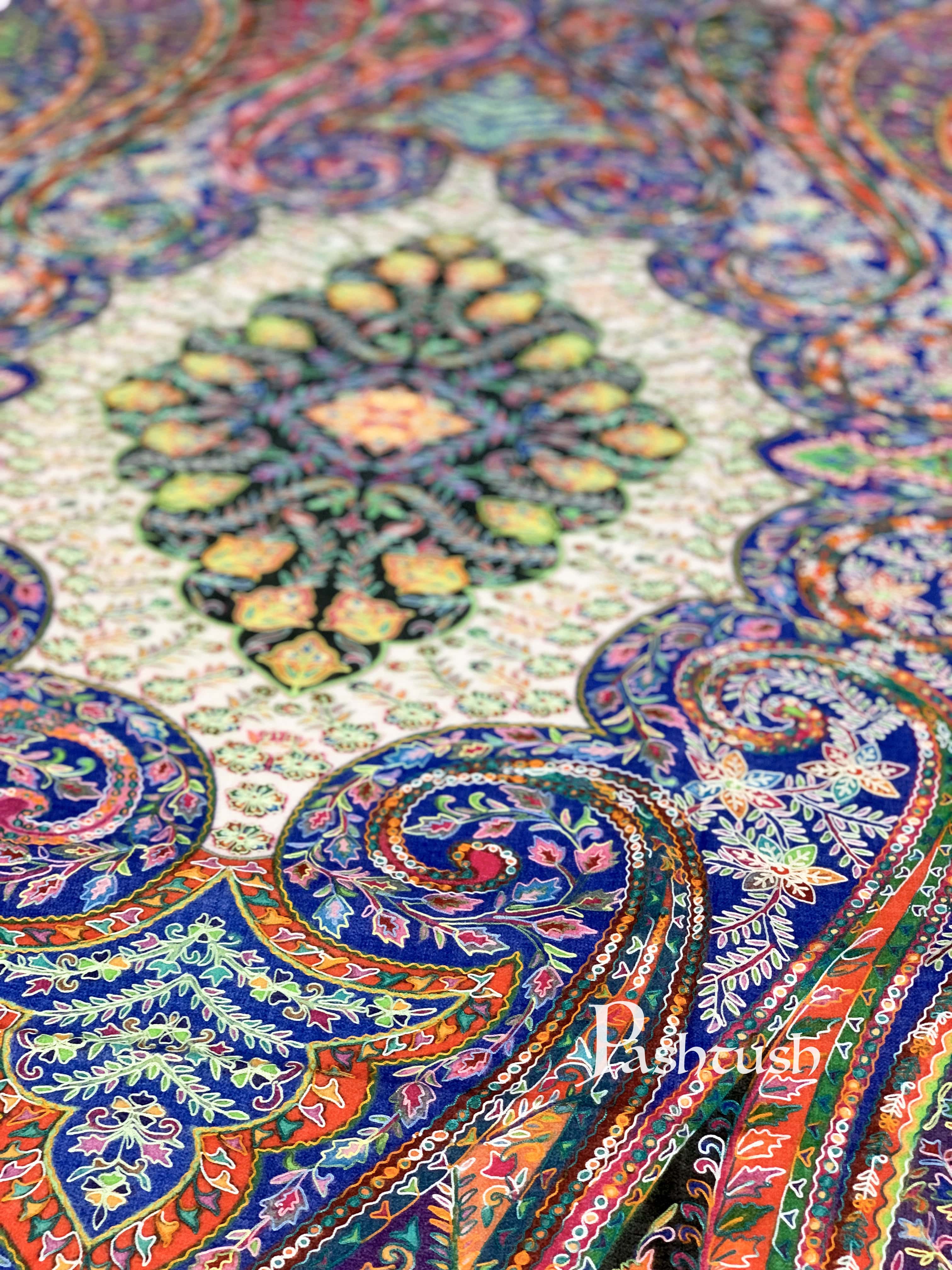 Pashtush Womens Pure Wool, Hand Embroidered Kalamkari Shawl, With Woolmark Certificate - Image 2