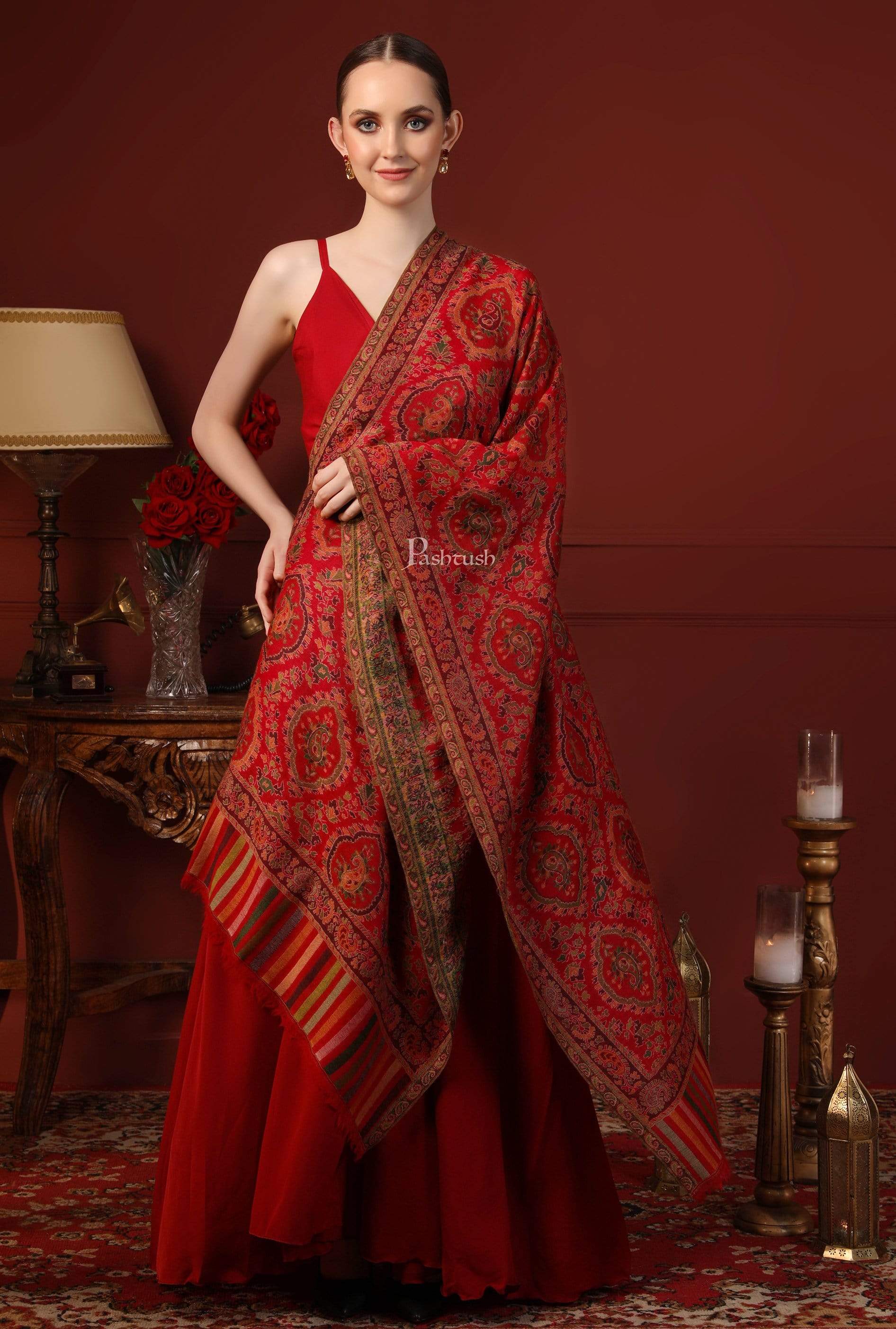 Pashtush Womens Pure Wool Ethnic Stole, With Woolmark Certification
